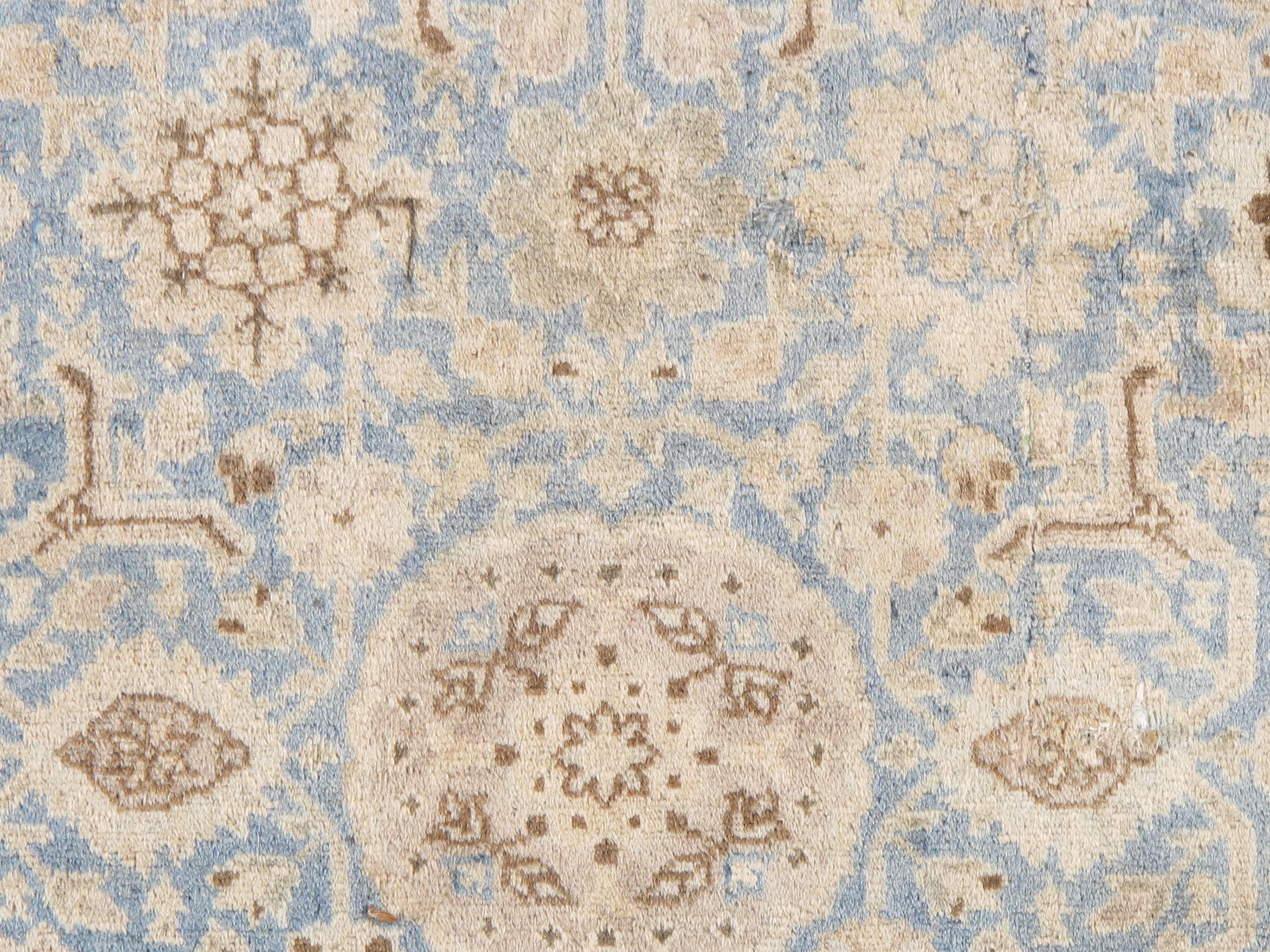 Antique Persian Tabriz Carpet, Pale Light Blue and Beige Carpet, Allover design For Sale 1