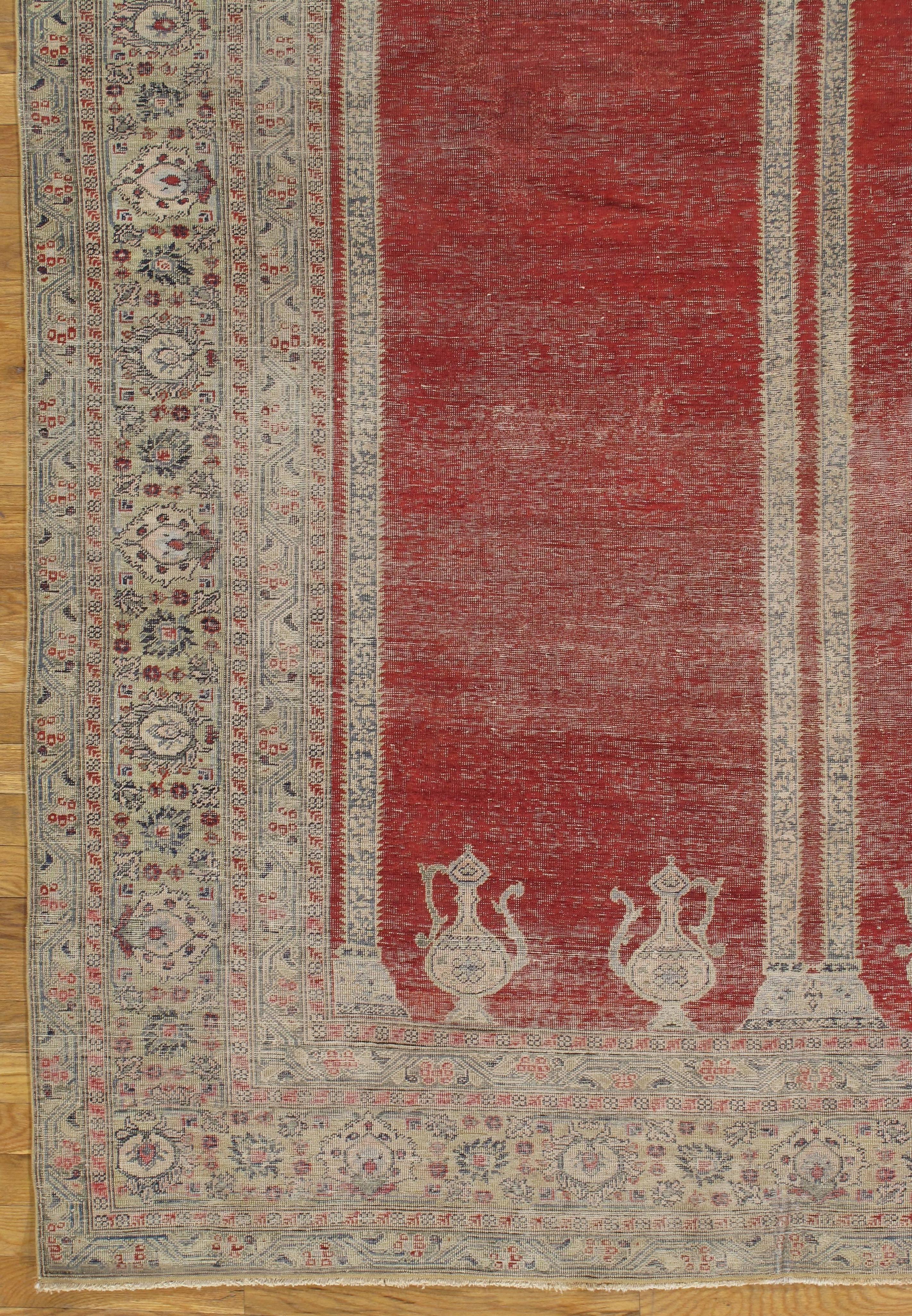Hand-Knotted Antique Turkish Kaysari, Handmade Red Oriental Rug, Silk Rug