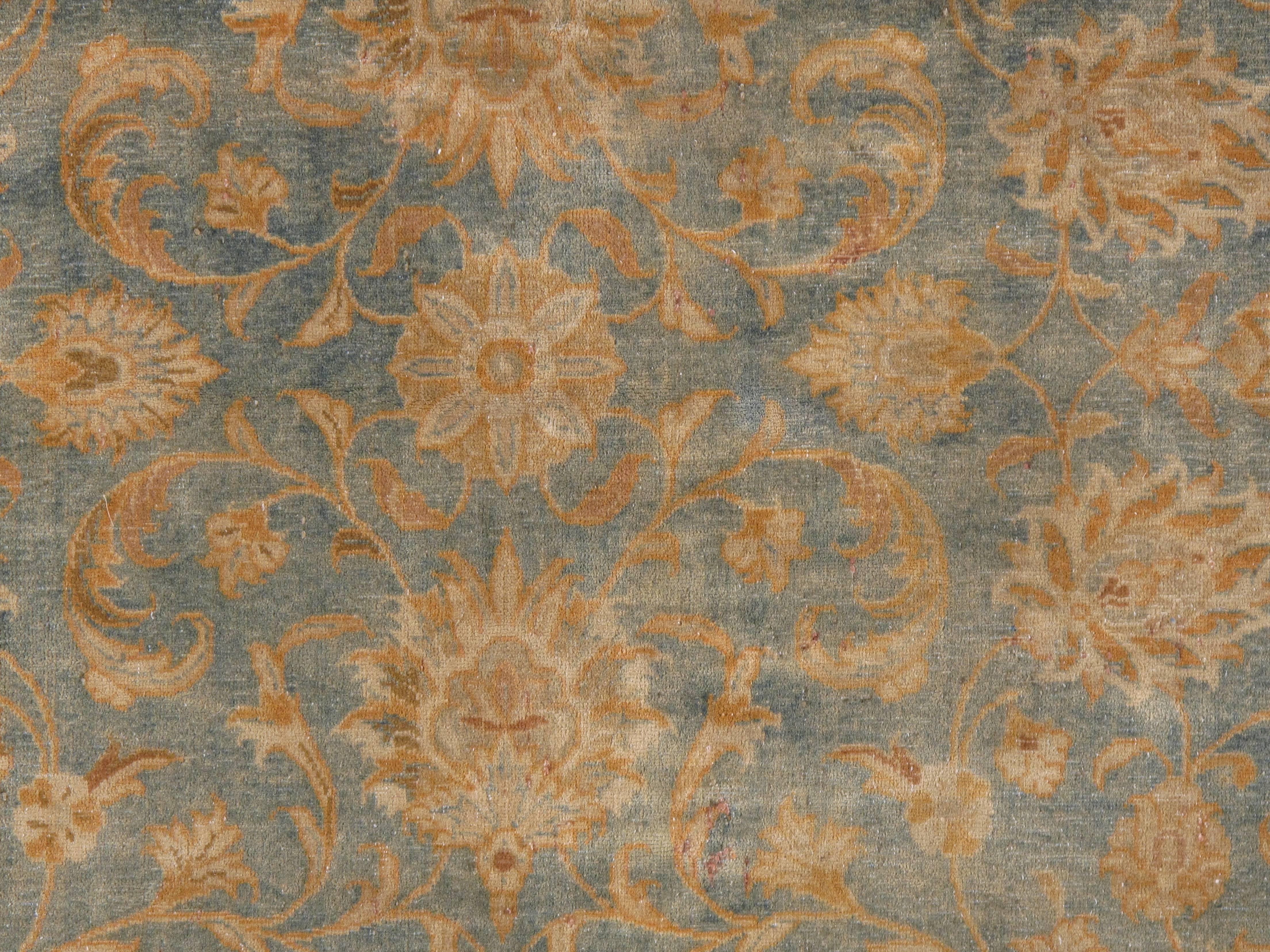 Antique Kerman Carpet, Allover Persian Handmade Carpet, Light blue, Ivory, Peach In Fair Condition In Port Washington, NY