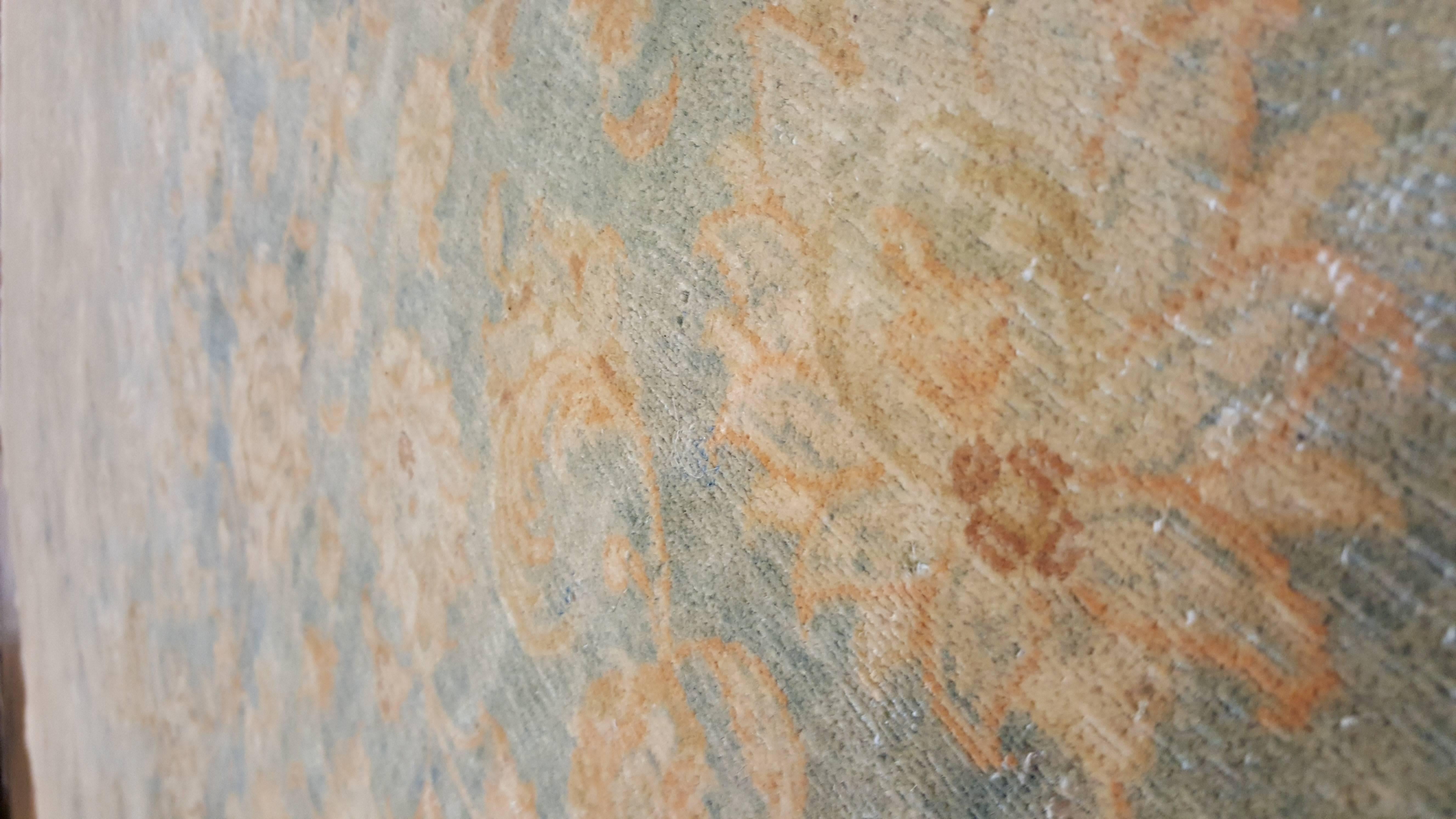 Wool Antique Kerman Carpet, Allover Persian Handmade Carpet, Light blue, Ivory, Peach