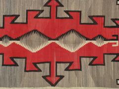 Antique Navajo Carpet, Handmade Rug, Brown, Blue, Beige, Taupe Soft Red Color