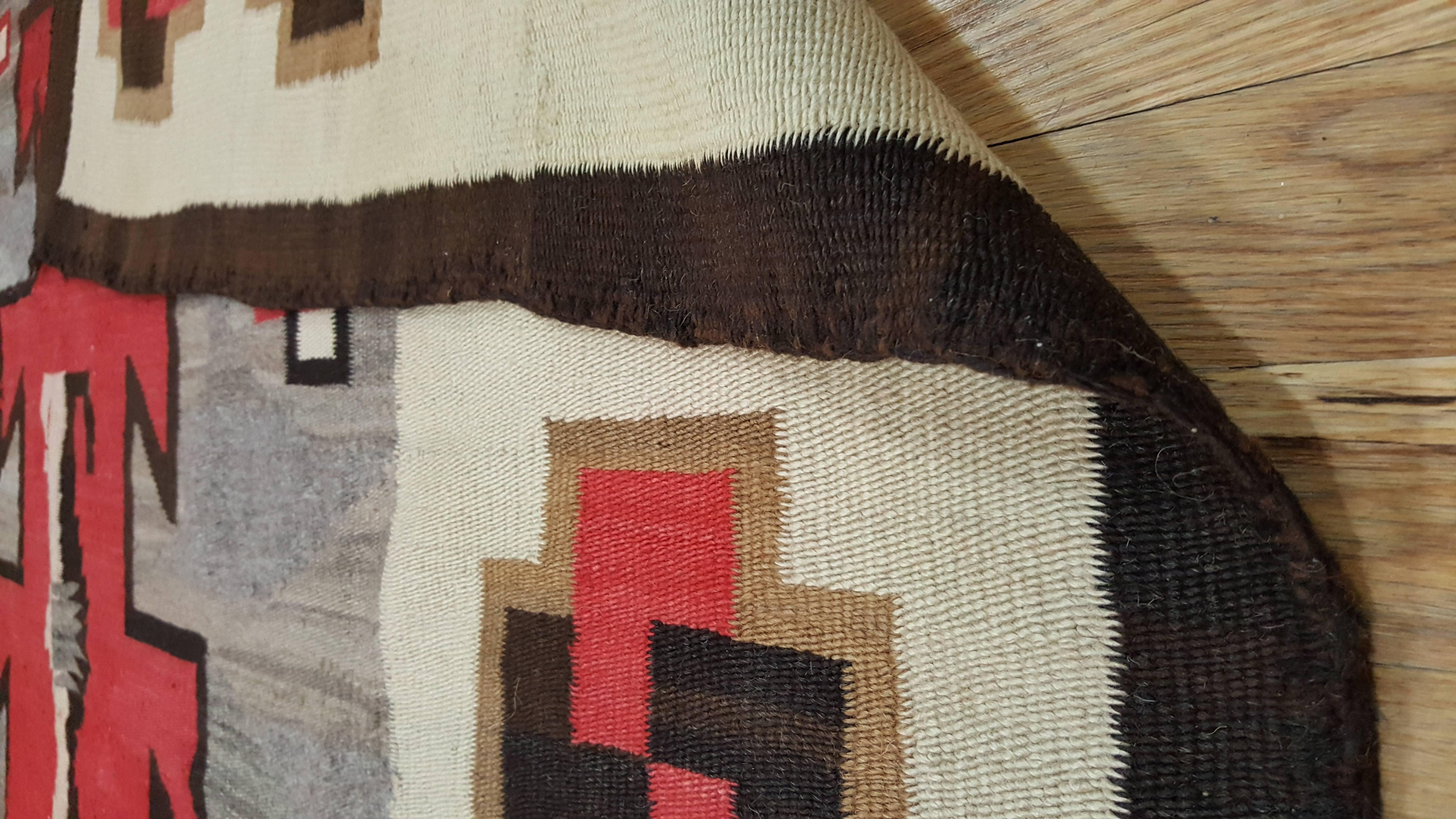 20th Century Antique Navajo Carpet, Handmade Rug, Brown, Blue, Beige, Taupe Soft Red Color