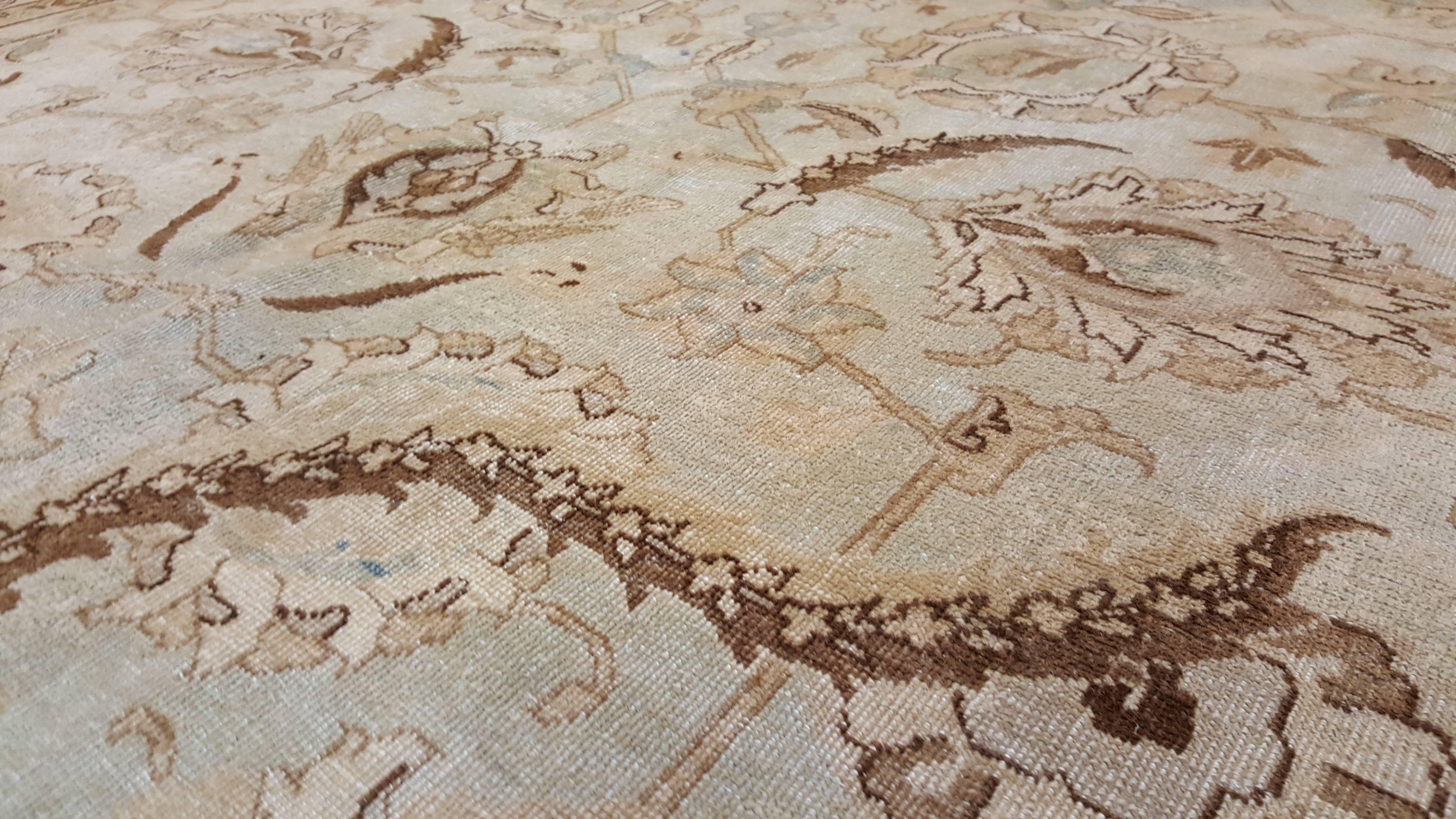 Persian Antique Tabriz Carpet, Fine Handmade Oriental Rug, Pale Blue, Taupe, Brown