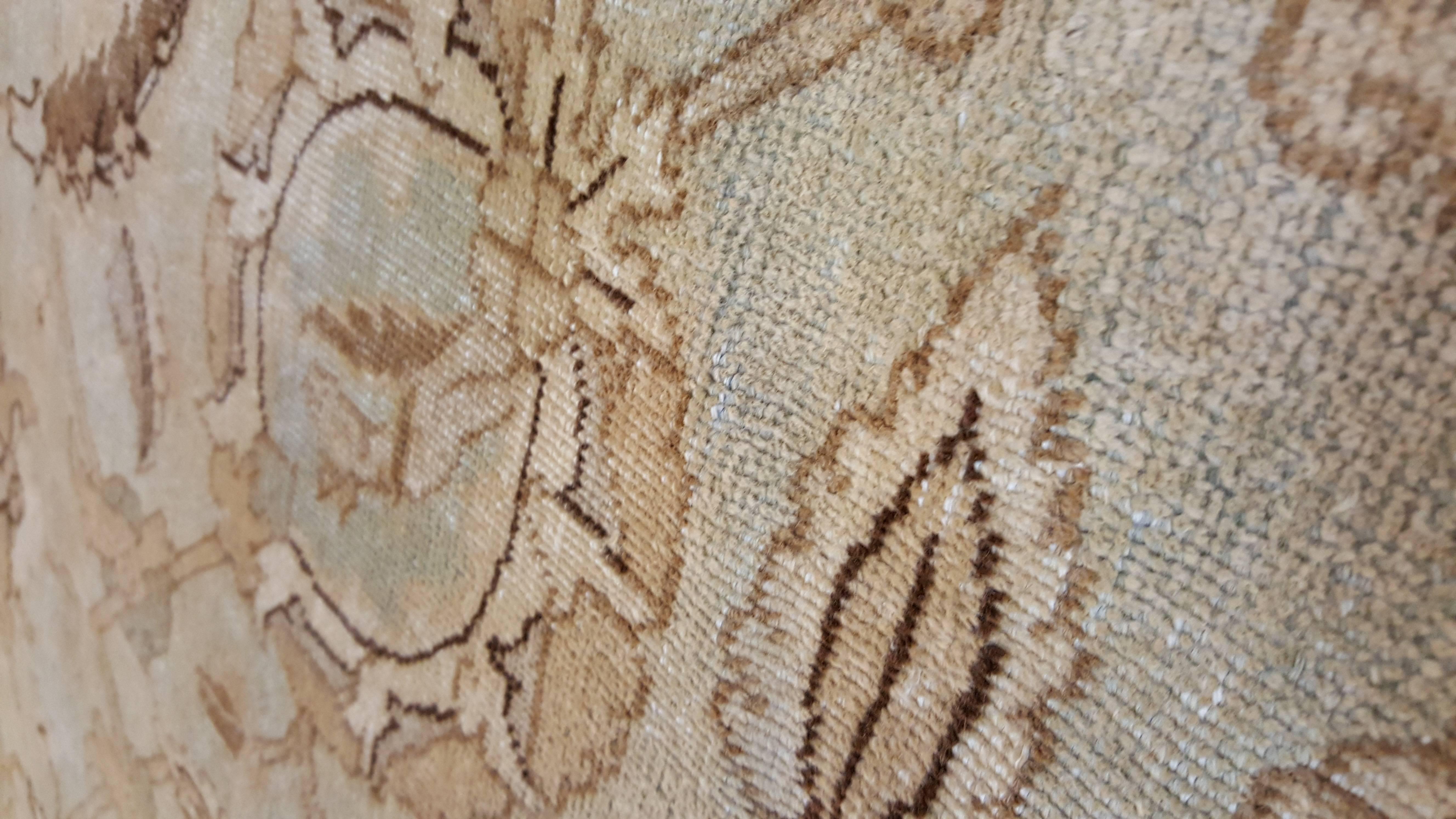 20th Century Antique Tabriz Carpet, Fine Handmade Oriental Rug, Pale Blue, Taupe, Brown