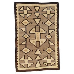 C. 1920 Navajo Rug Handspun Wool Geometric Cross & Arrow Motif, Native American