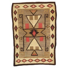 C. 1900 Navajo Rug Handspun Wool Geometric Cross & Arrow Design, Native American
