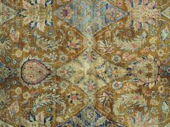 Vintage Indo Tabriz Carpet, Oriental Rug, Handmade, Taupe, Gold, Cream Caramel