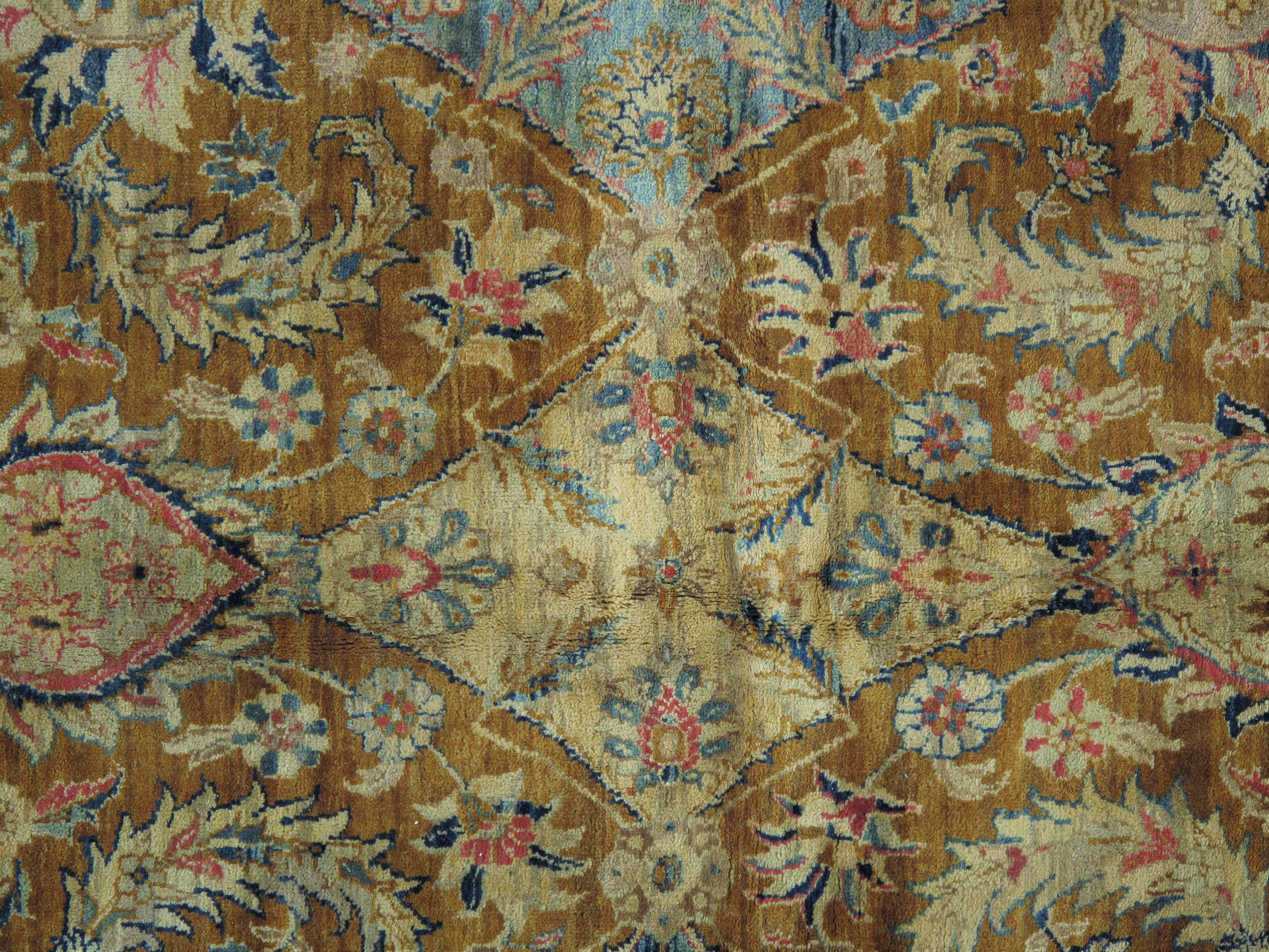 Indian Vintage Indo Tabriz Carpet, Oriental Rug, Handmade, Taupe, Gold, Cream Caramel For Sale