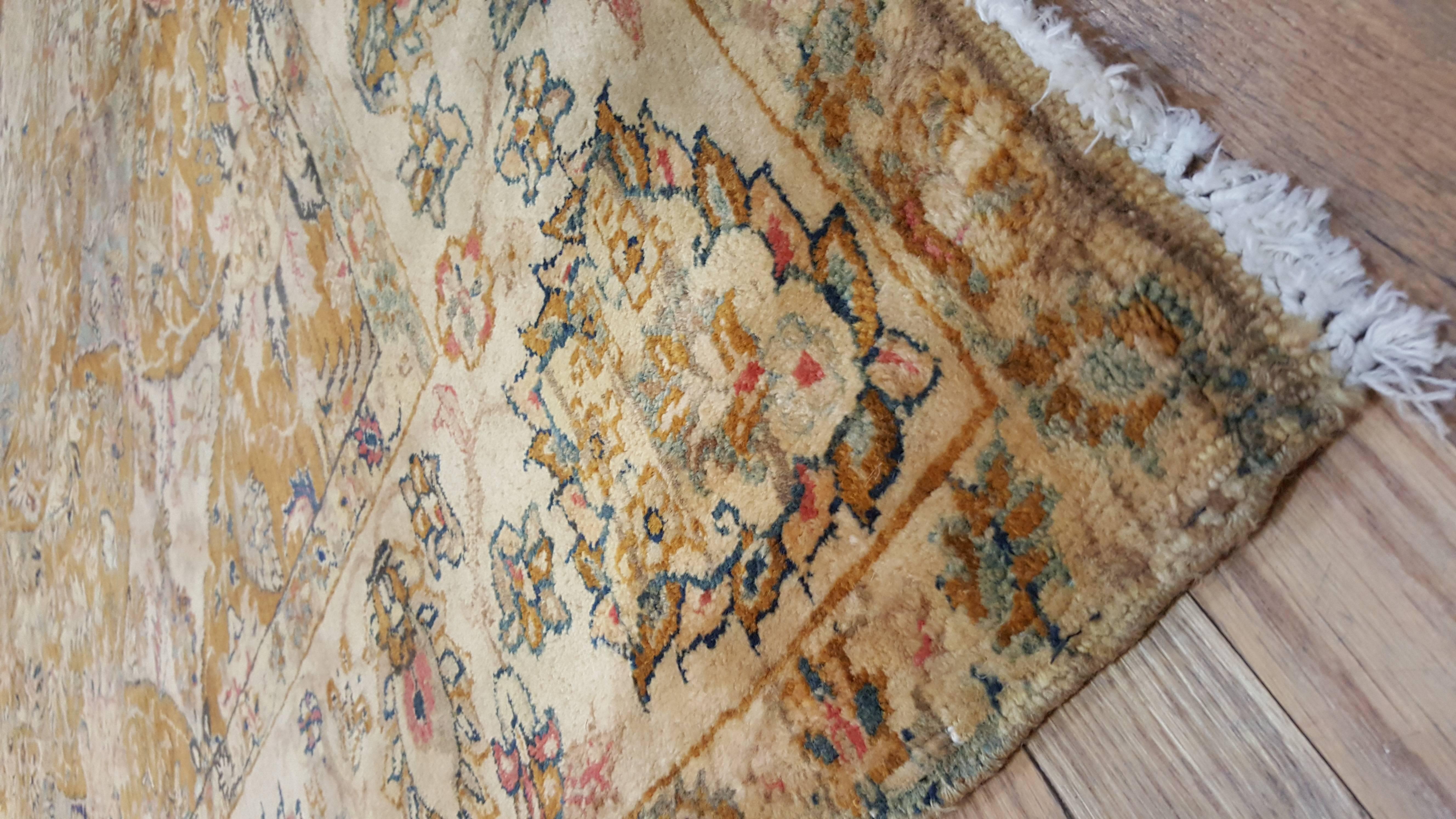 Vintage Indo Tabriz Carpet, Oriental Rug, Handmade, Taupe, Gold, Cream Caramel In Excellent Condition For Sale In Port Washington, NY