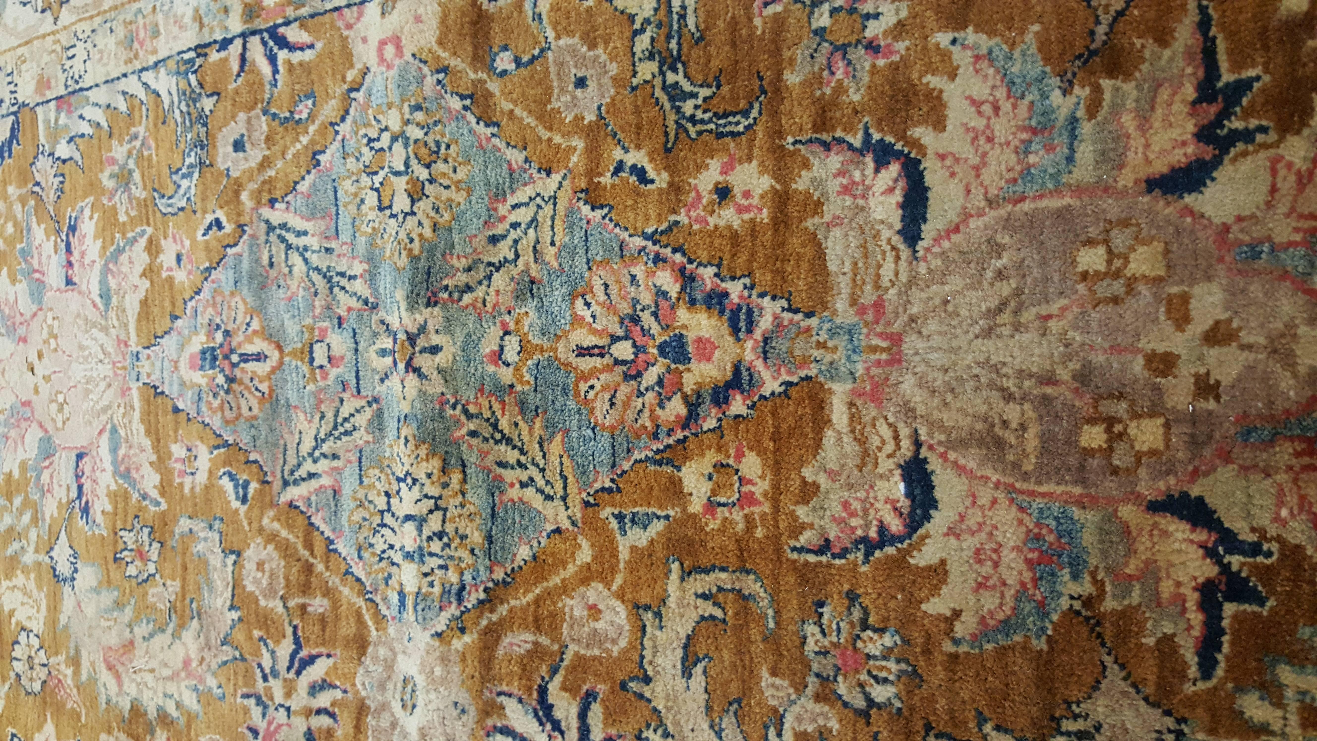 Early 20th Century Vintage Indo Tabriz Carpet, Oriental Rug, Handmade, Taupe, Gold, Cream Caramel For Sale