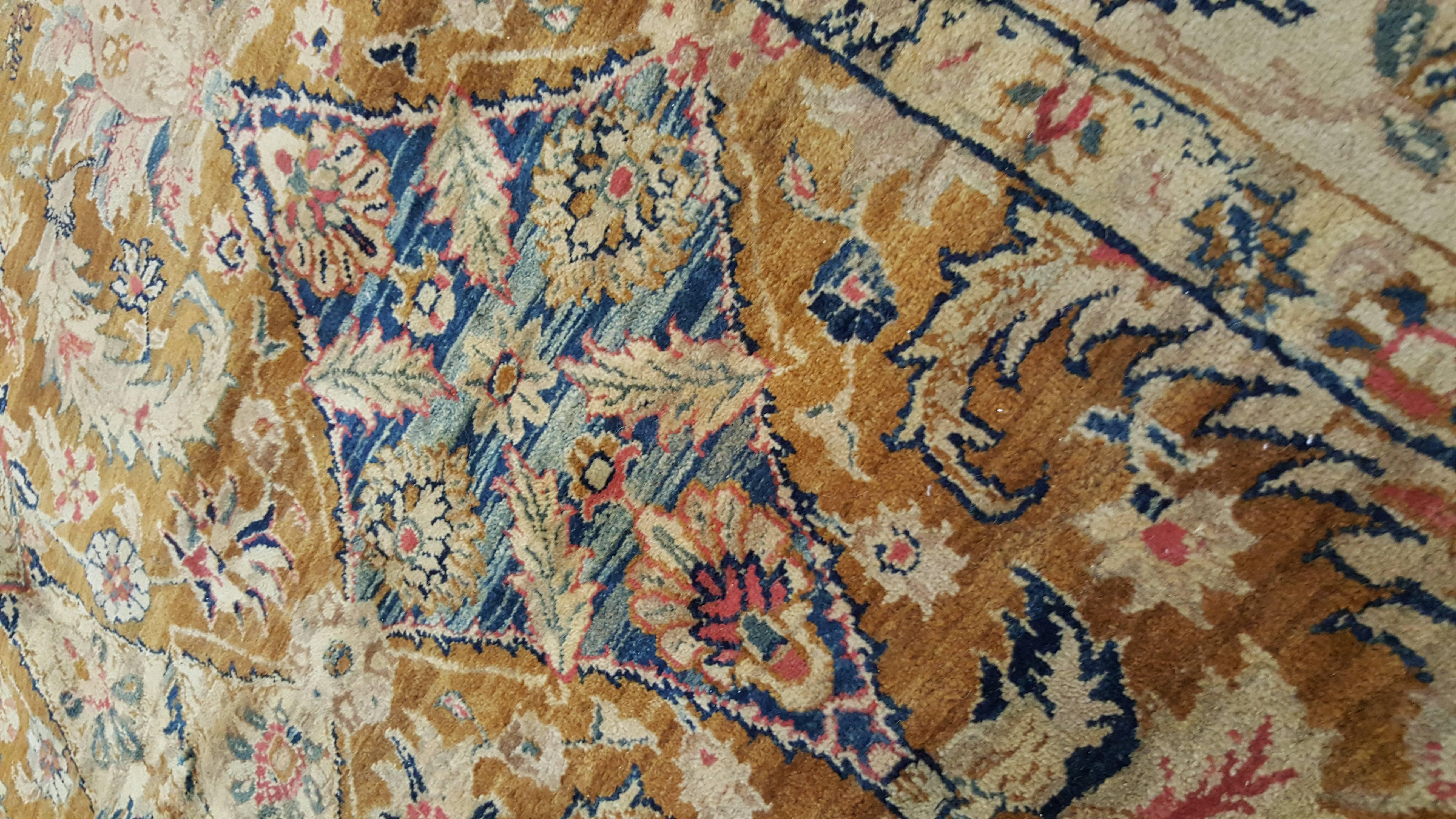 Wool Vintage Indo Tabriz Carpet, Oriental Rug, Handmade, Taupe, Gold, Cream Caramel For Sale