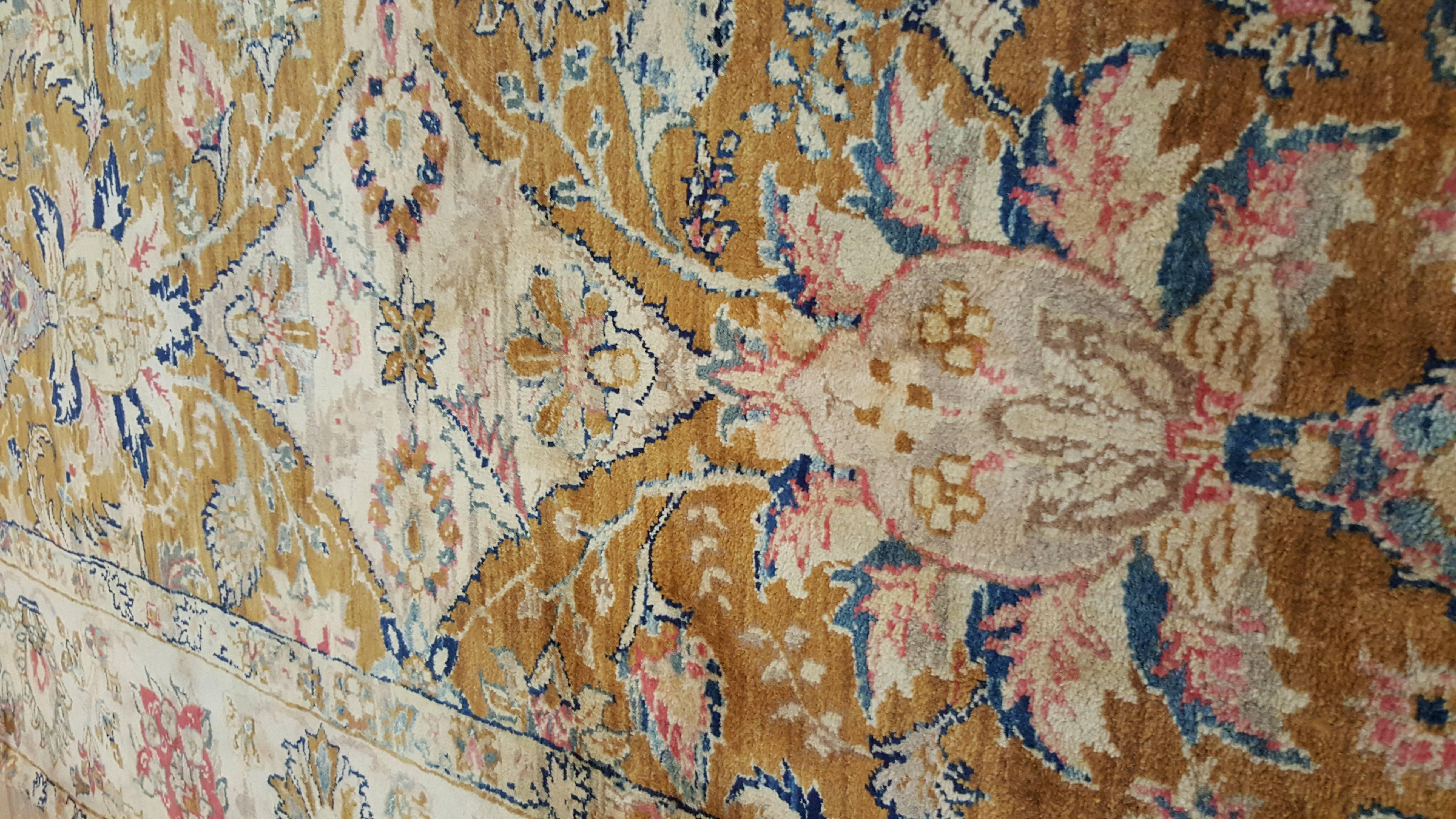 Vintage Indo Tabriz Carpet, Oriental Rug, Handmade, Taupe, Gold, Cream Caramel For Sale 1
