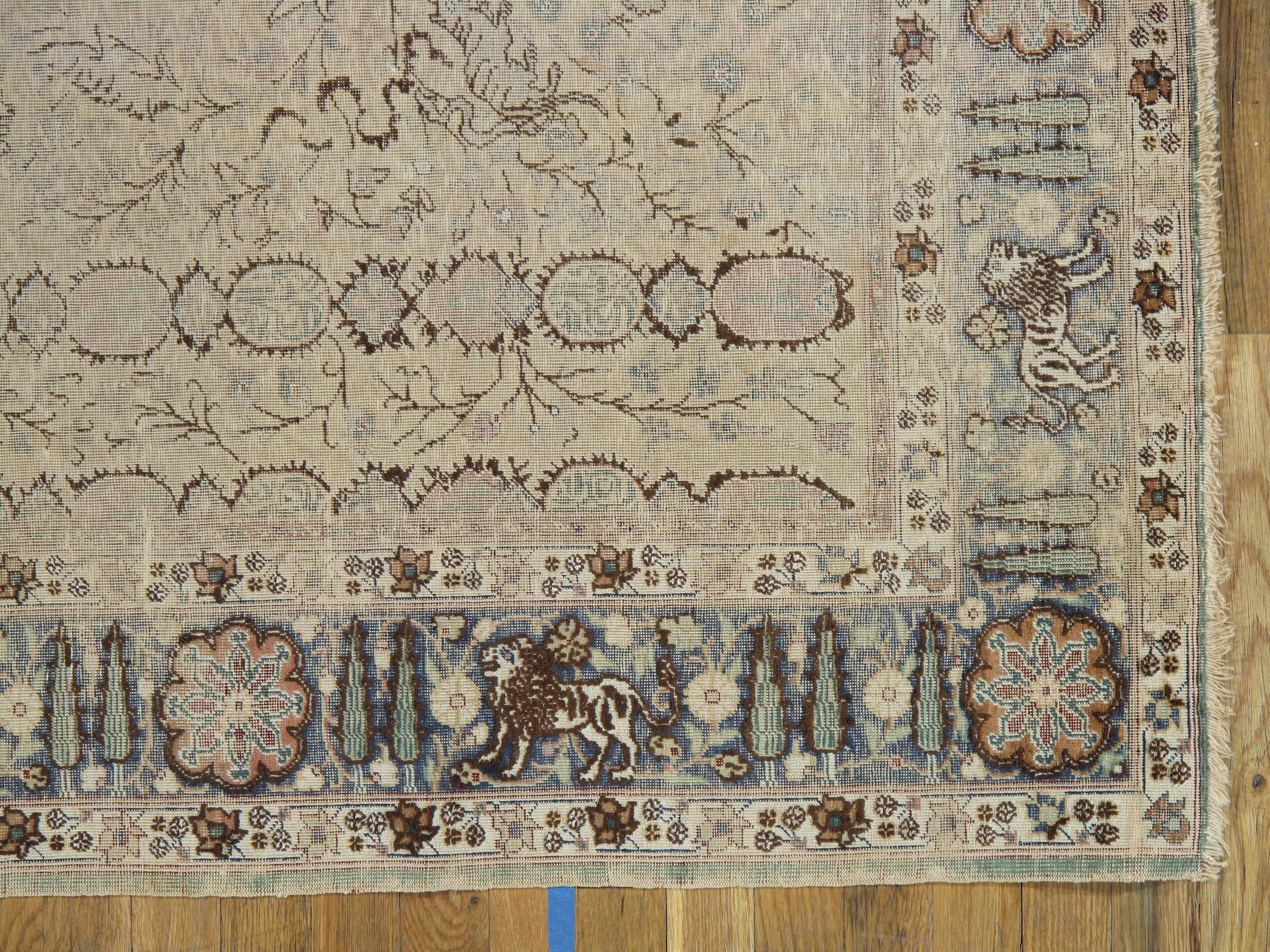 Turc Tapis turc Kaysari en soie vintage, tapis oriental fait à la main, taupe, gris, vert en vente