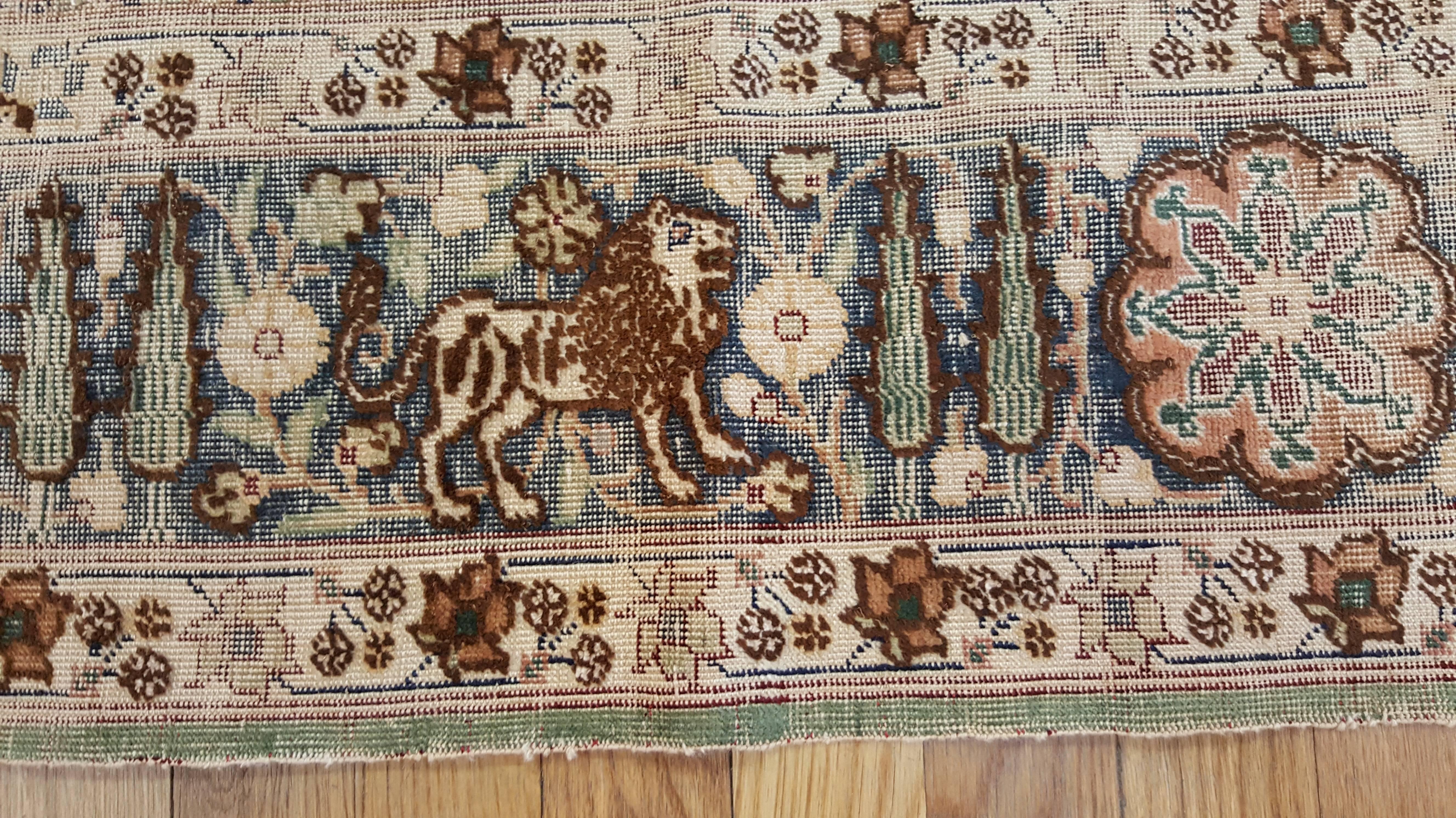 Tapis turc Kaysari en soie vintage, tapis oriental fait à la main, taupe, gris, vert en vente 1