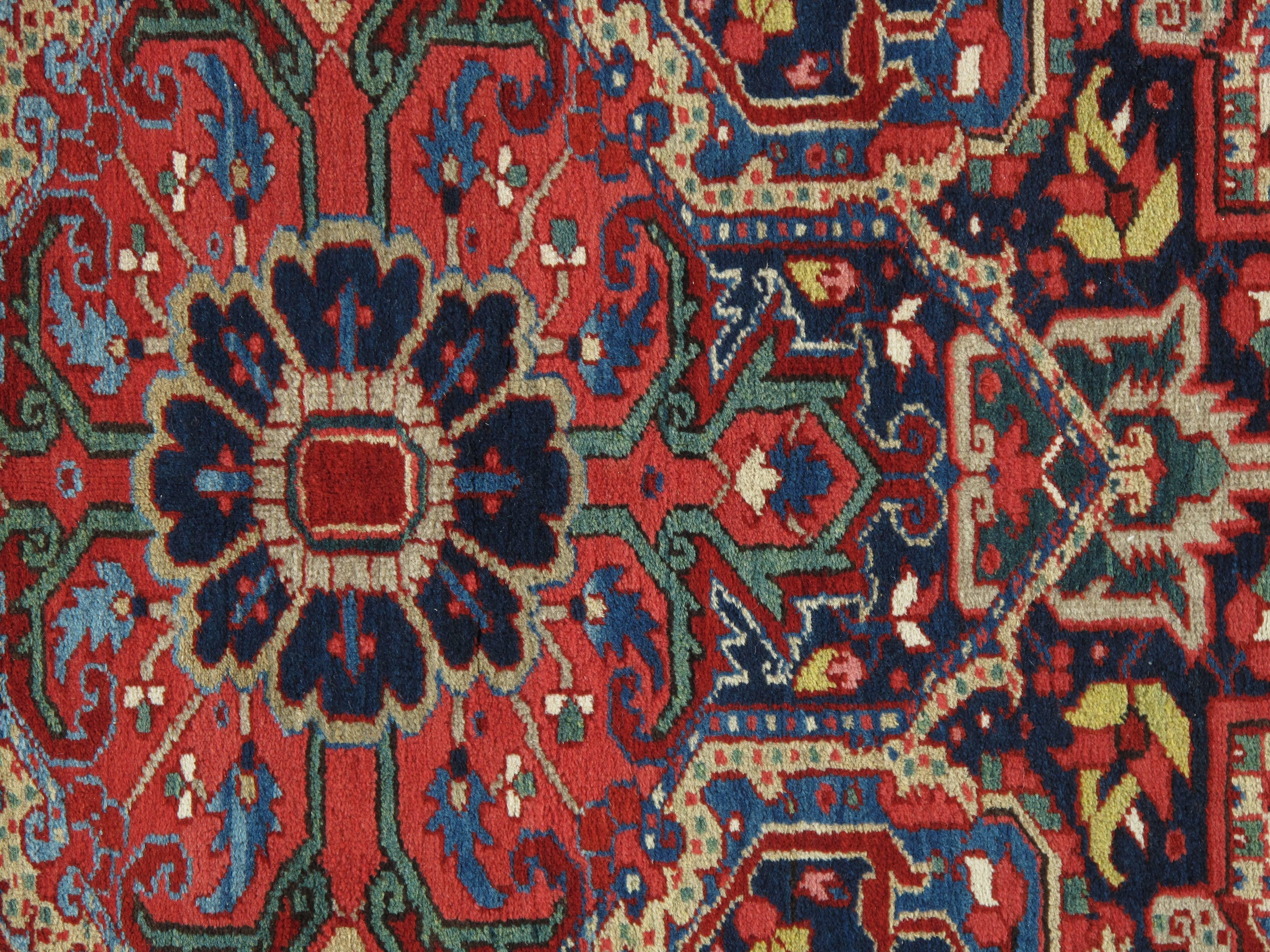 Heriz Serapi Antique Heriz Northwest Persian Carpet, Handmade Rug, Navy, Light Blue, Red
