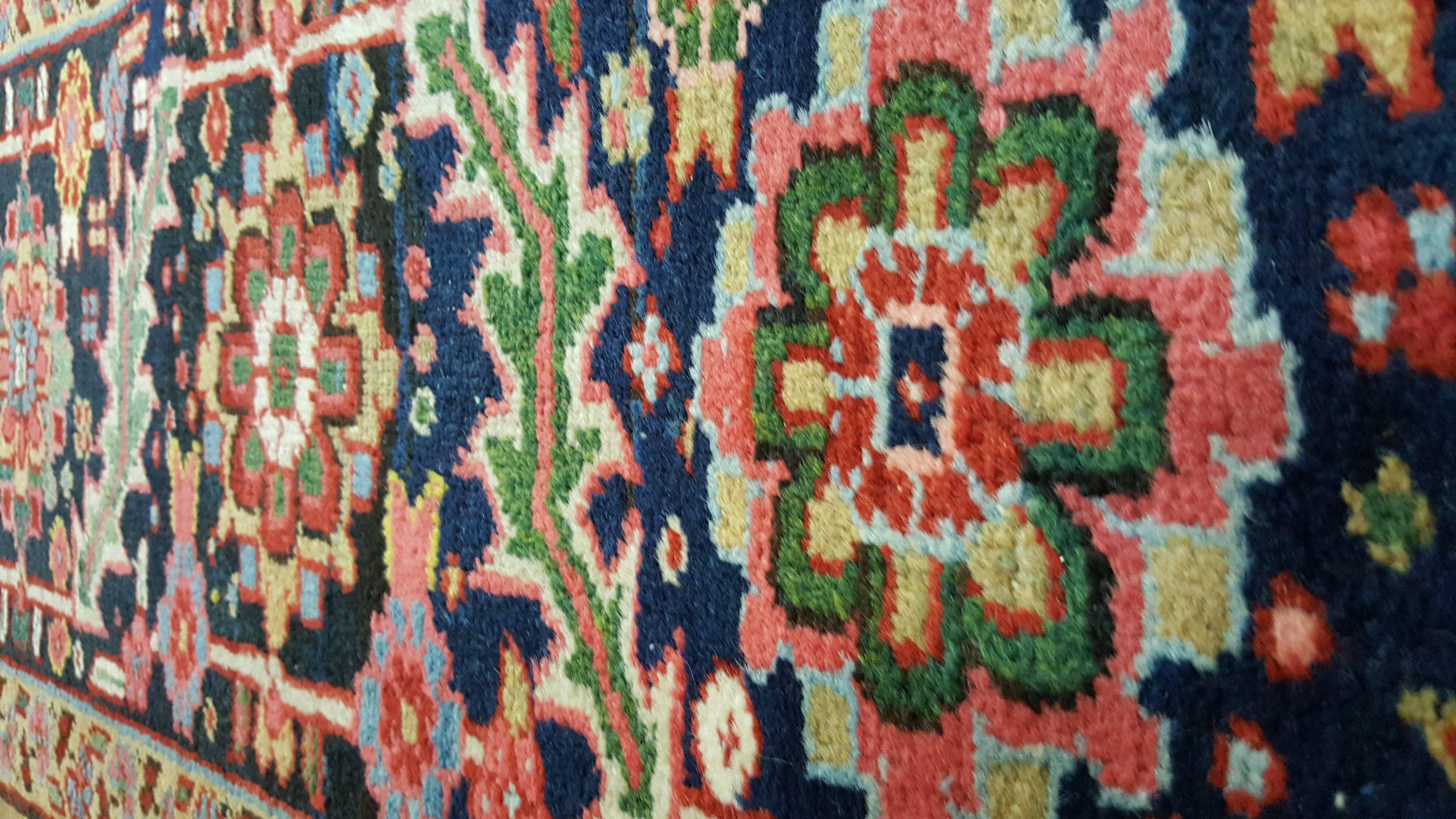 Antique Heriz Northwest Persian Carpet, Handmade Rug, Navy, Light Blue, Red In Excellent Condition In Port Washington, NY