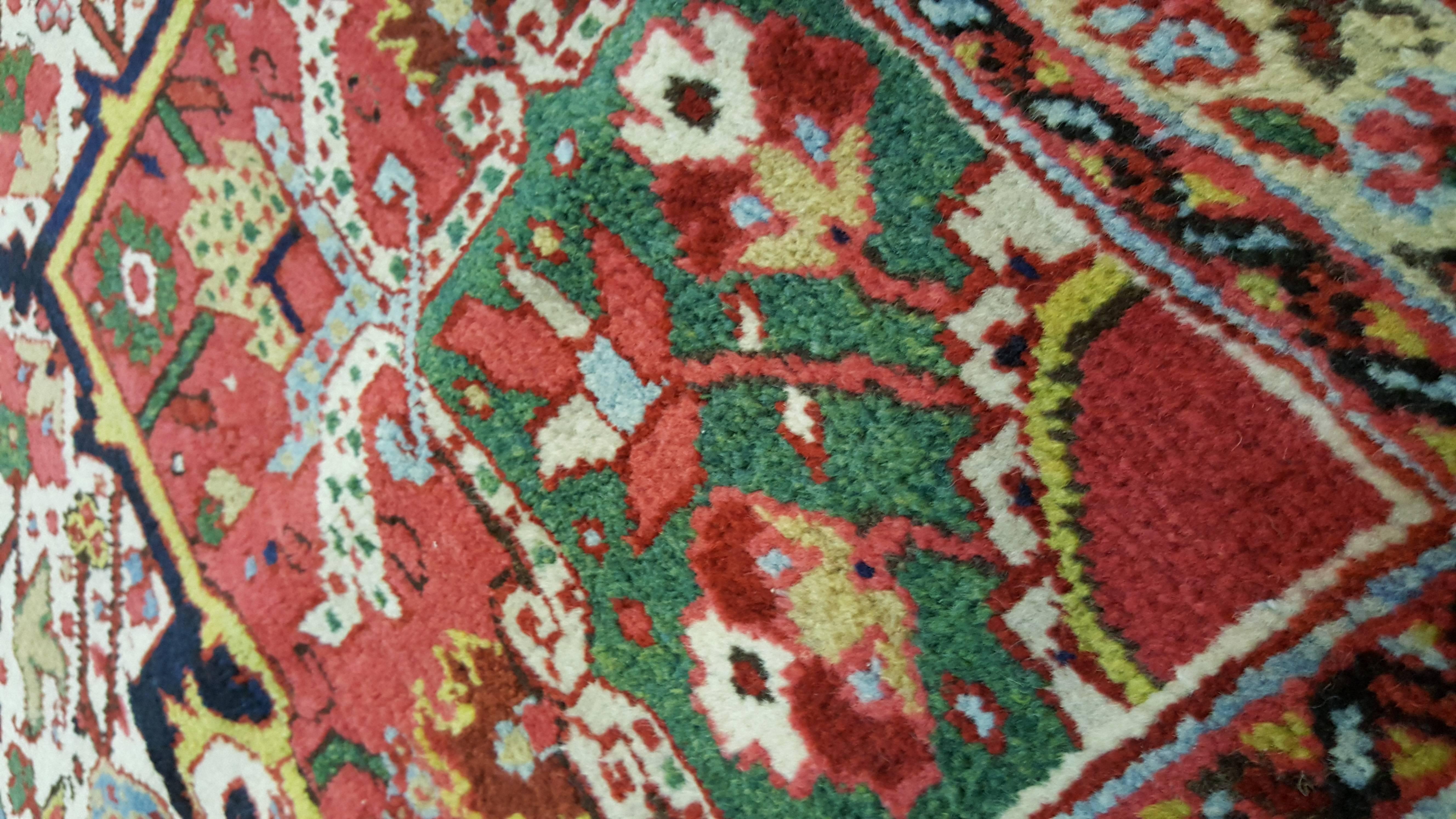 20th Century Antique Heriz Northwest Persian Carpet, Handmade Rug, Navy, Light Blue, Red
