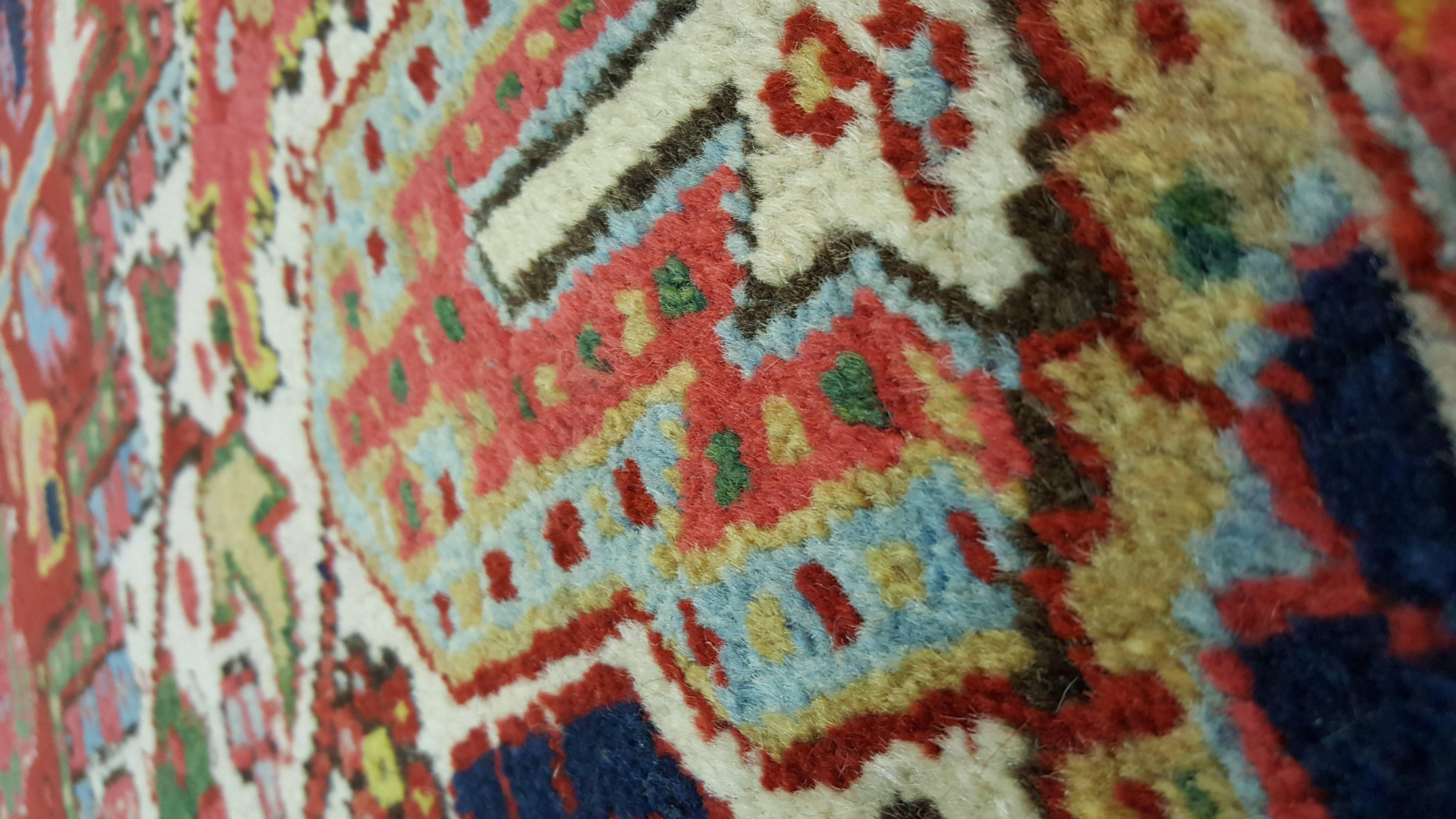 Wool Antique Heriz Northwest Persian Carpet, Handmade Rug, Navy, Light Blue, Red