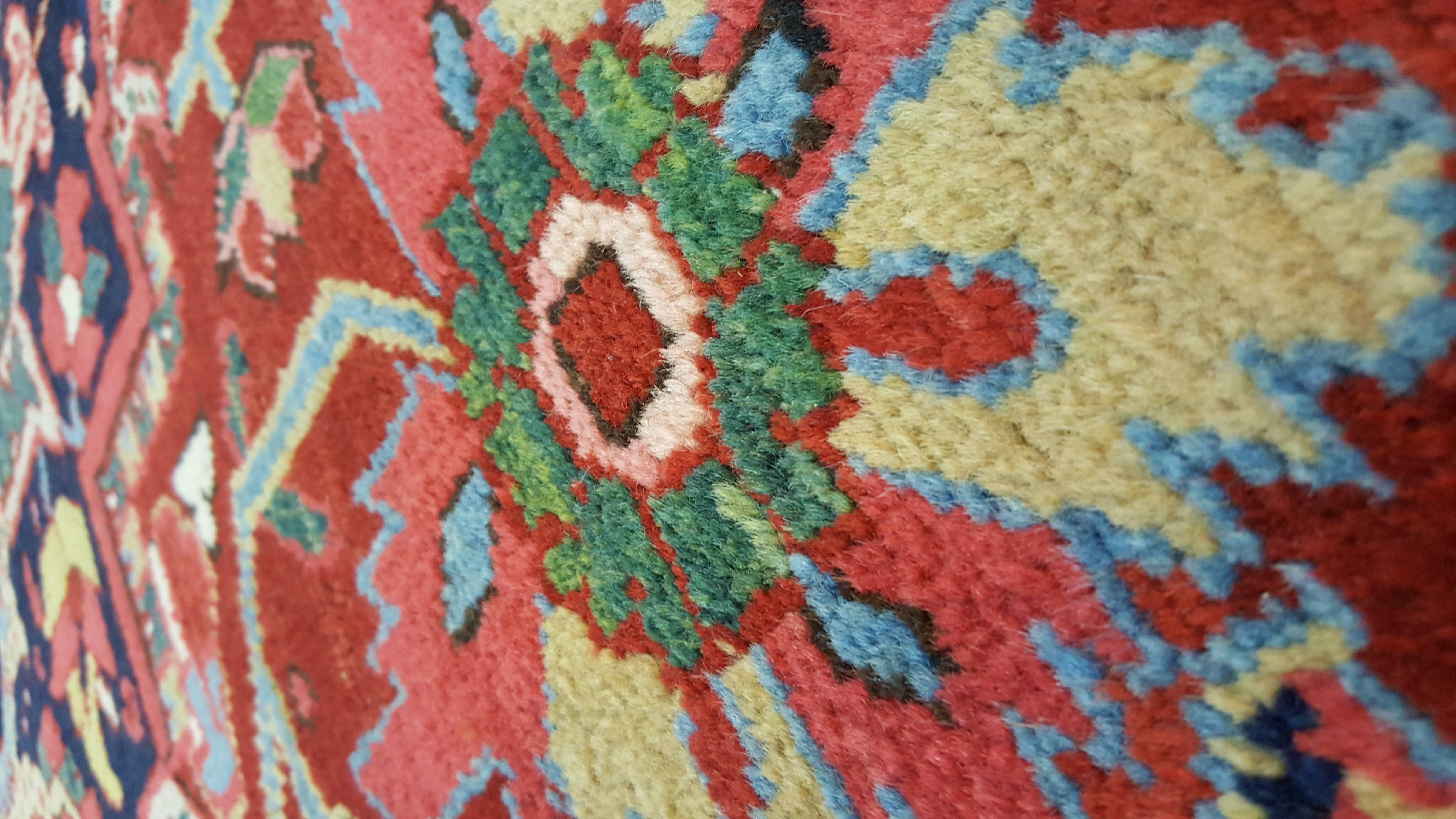 Antique Heriz Northwest Persian Carpet, Handmade Rug, Navy, Light Blue, Red 1