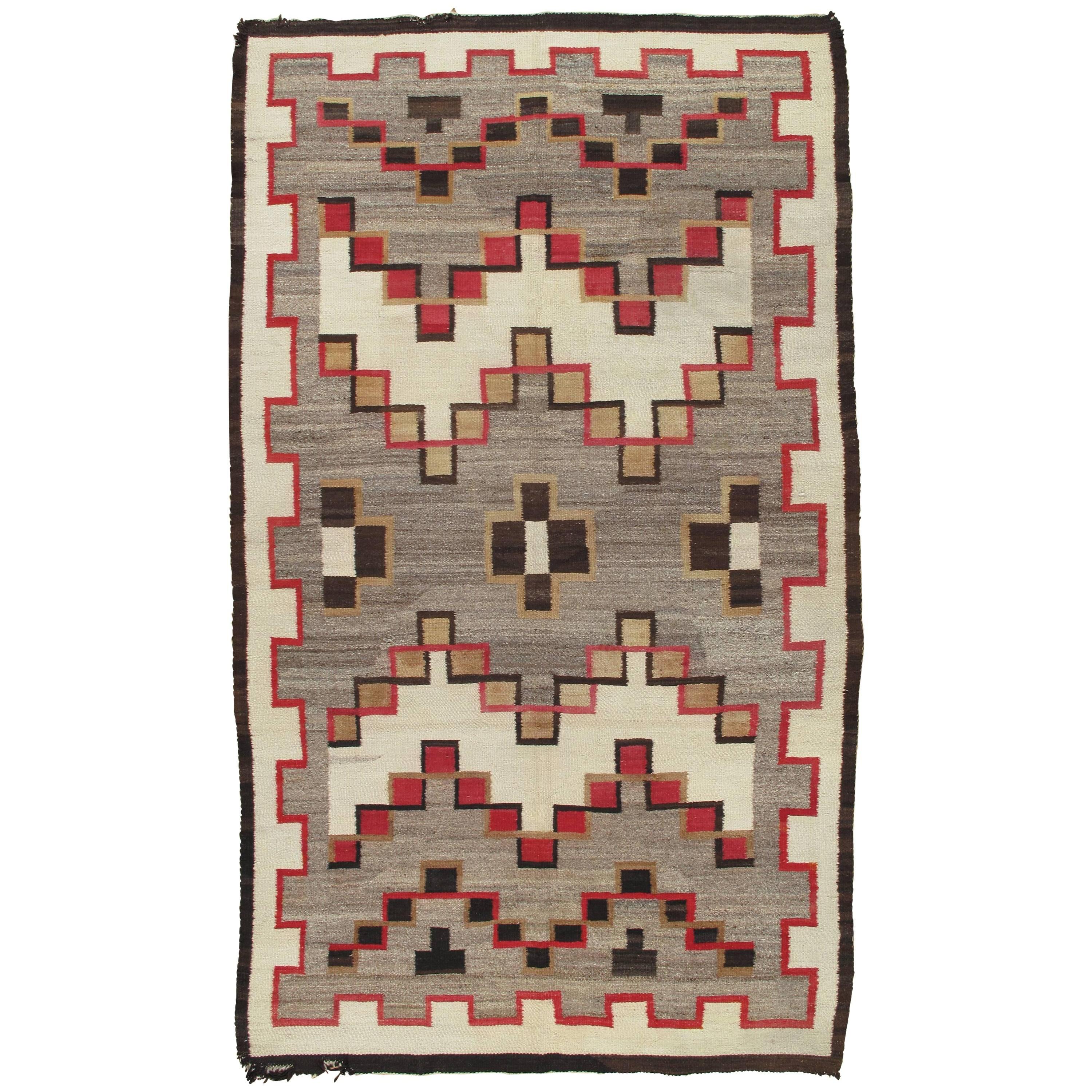 Antique Navajo Rug, Oriental Rug, Fine Handmade Wool Rug, Taupe, Ivory, Red Gray