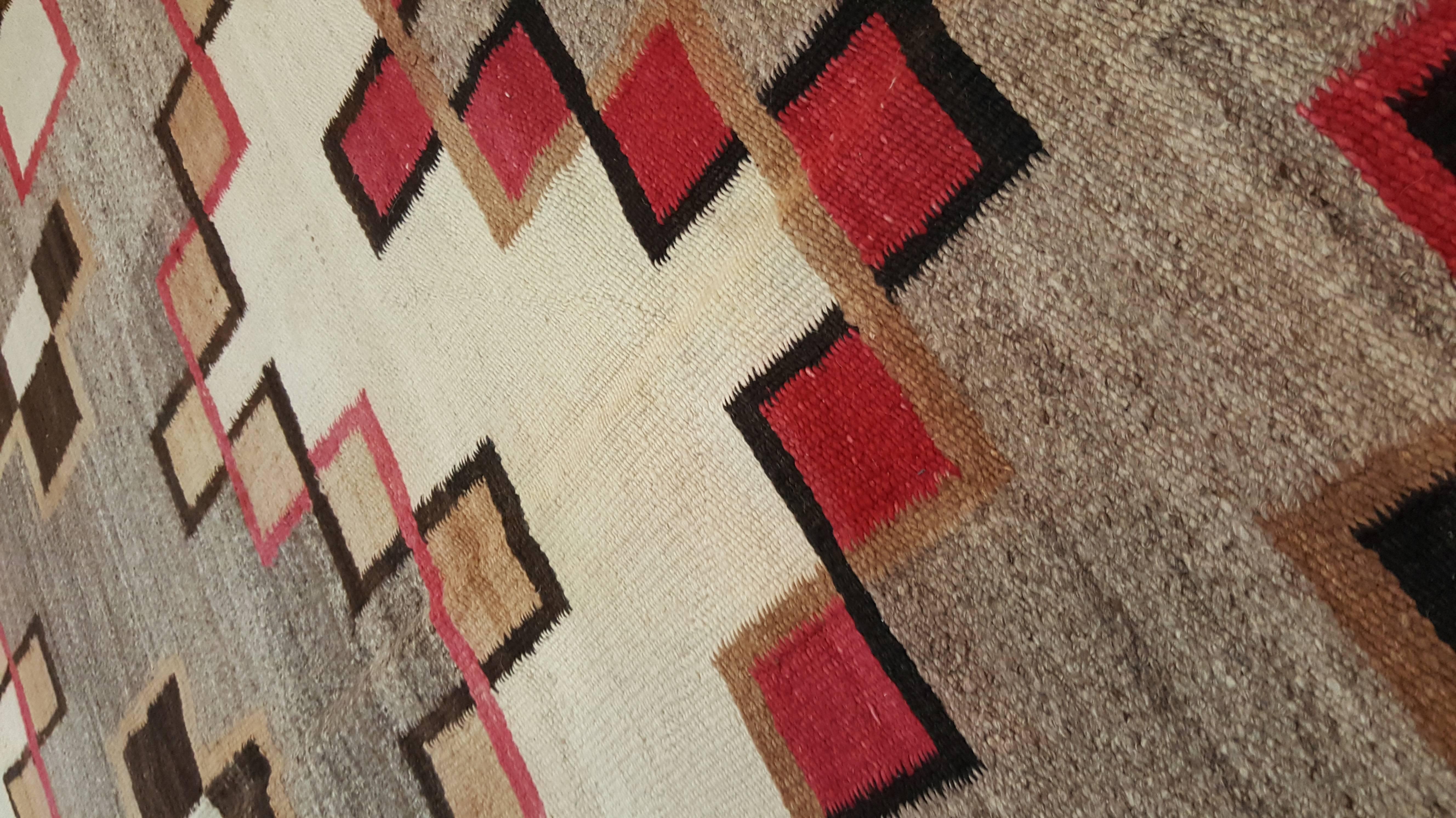 20th Century Antique Navajo Rug, Oriental Rug, Fine Handmade Wool Rug, Taupe, Ivory, Red Gray