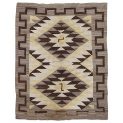 Antique Navajo Rug Fine Oriental Rug, Gray, Soft Yellow, Brown, Ivory
