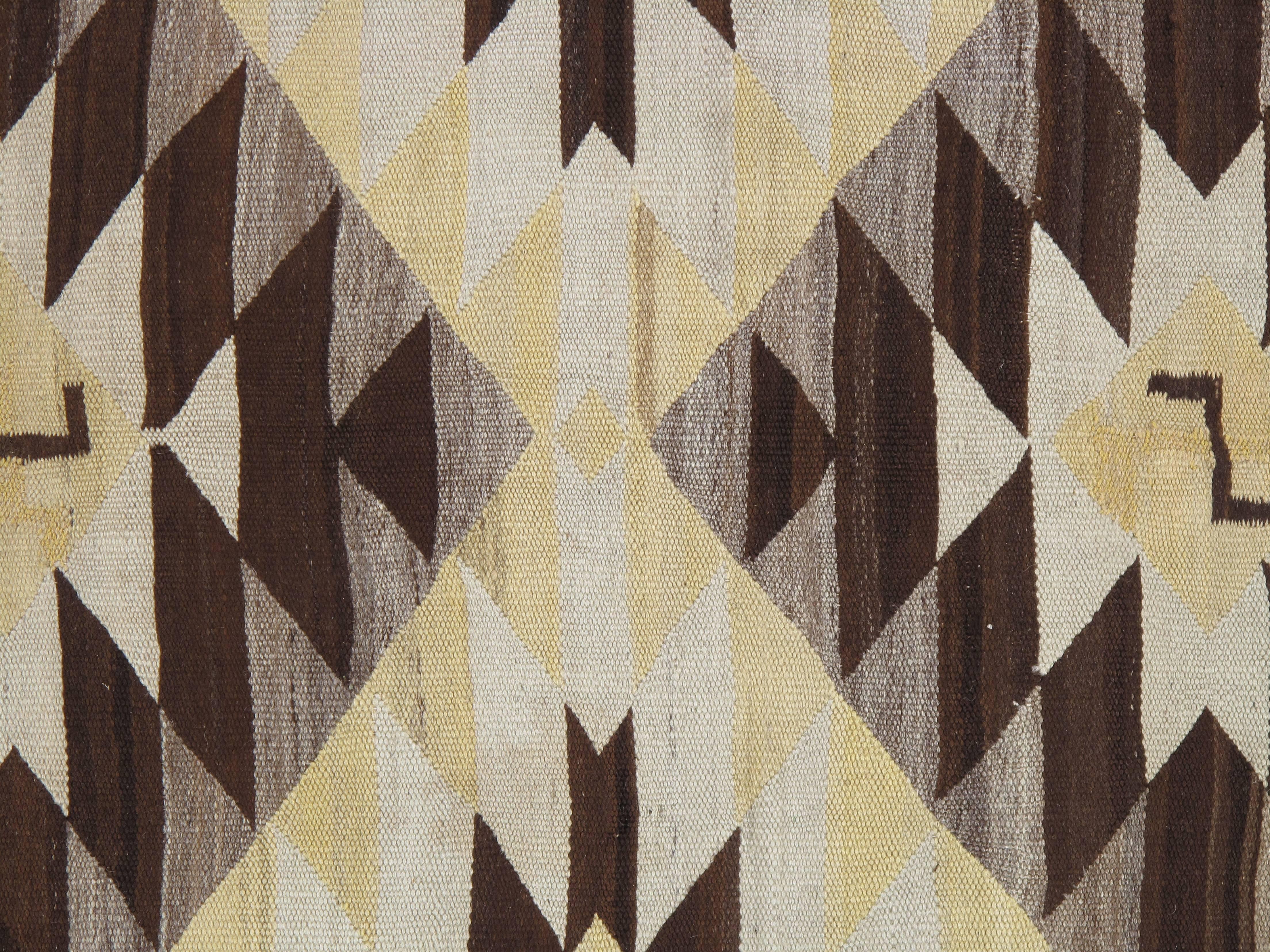 American Antique Navajo Rug Fine Oriental Rug, Gray, Soft Yellow, Brown, Ivory