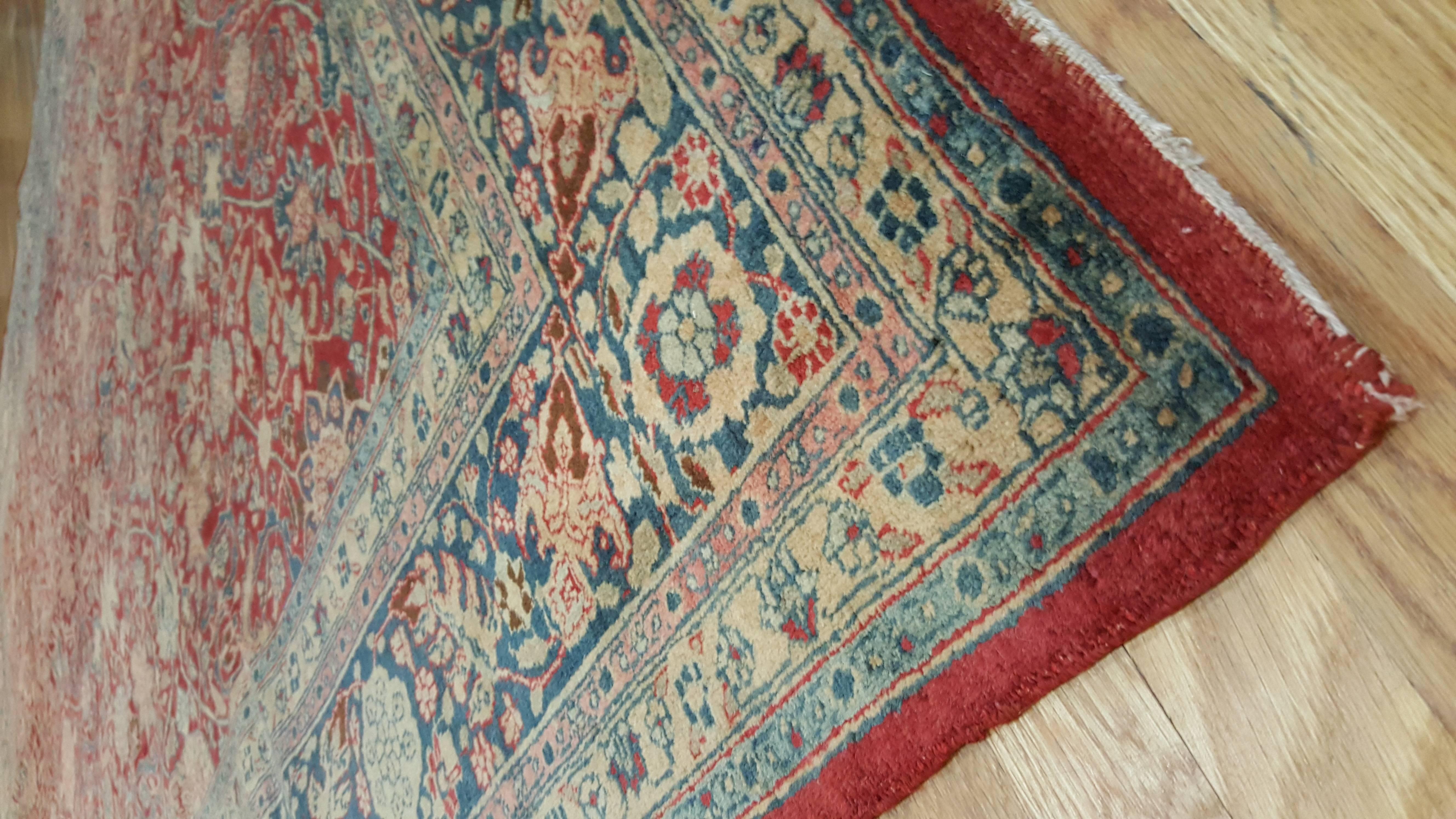 Antiker antiker Täbriz-Teppich, feiner orientalischer Teppich, handgefertigt, rot, königsblauer Perserteppich (Persisch) im Angebot