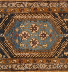Antique Heriz Northwest Persian Runner, Handmade Rug, Navy, Light Blue, Saffron