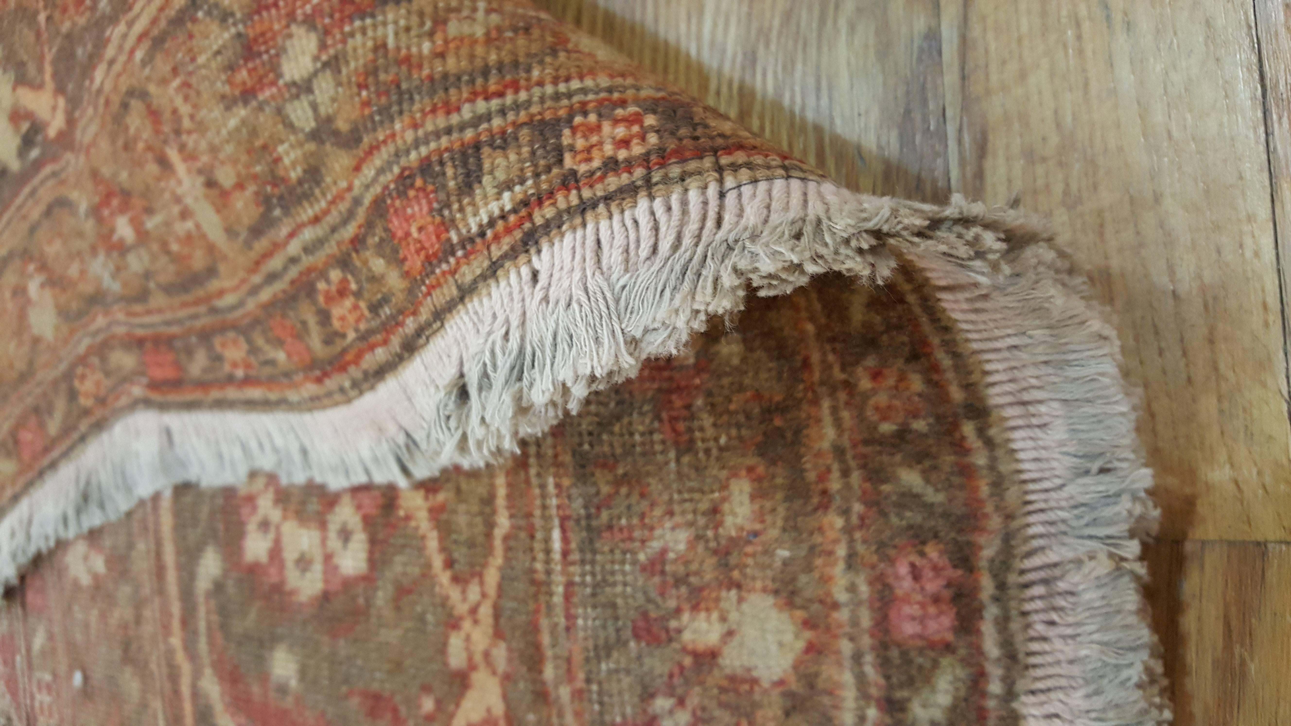 Wool Antique Tabriz Carpet, Persian Rug, Handmade Oriental, Terracotta, Brown, Beige For Sale