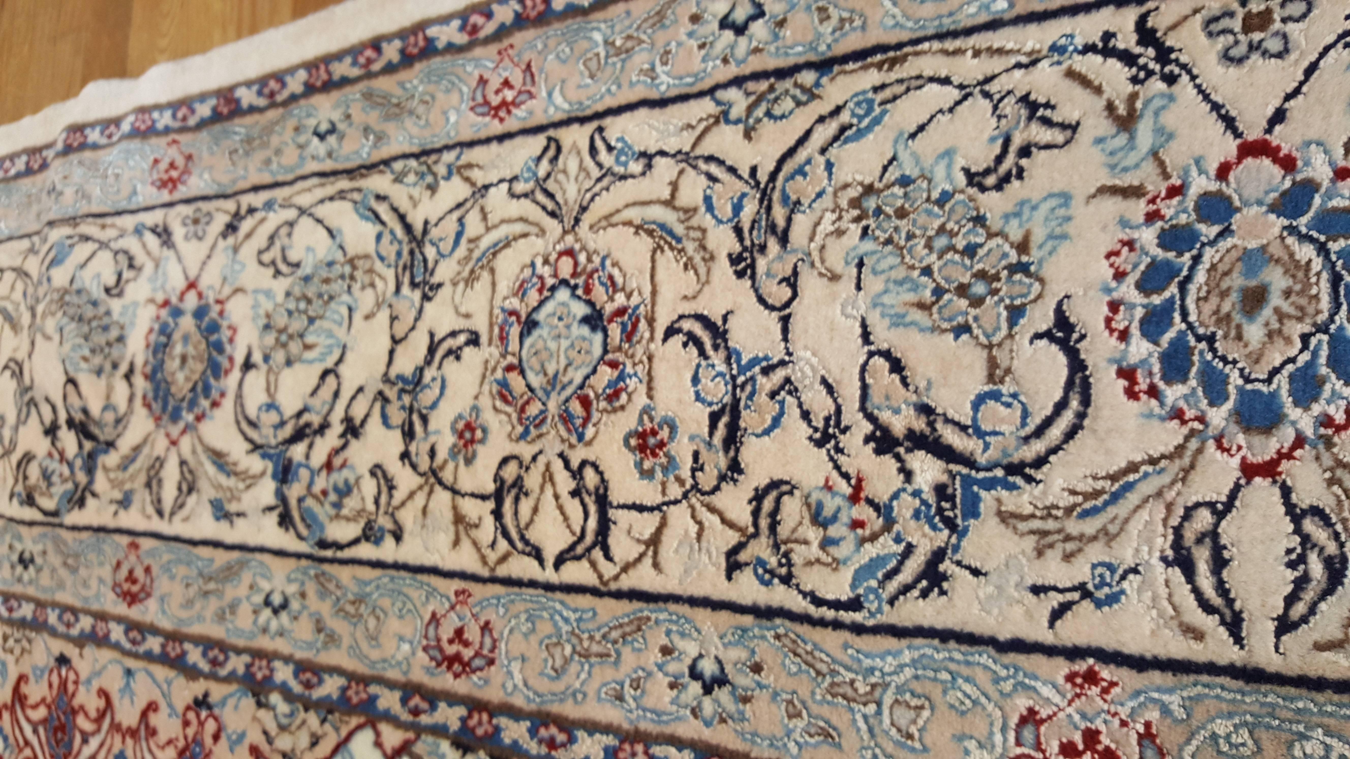 Hand-Knotted Persian Nain Carpet, Oriental Rugs, Handmade Ivory Rug, Sign HABIBIAN