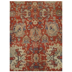 Tapis persan ancien Sultanabad, en laine fait à la main, beige et rouge