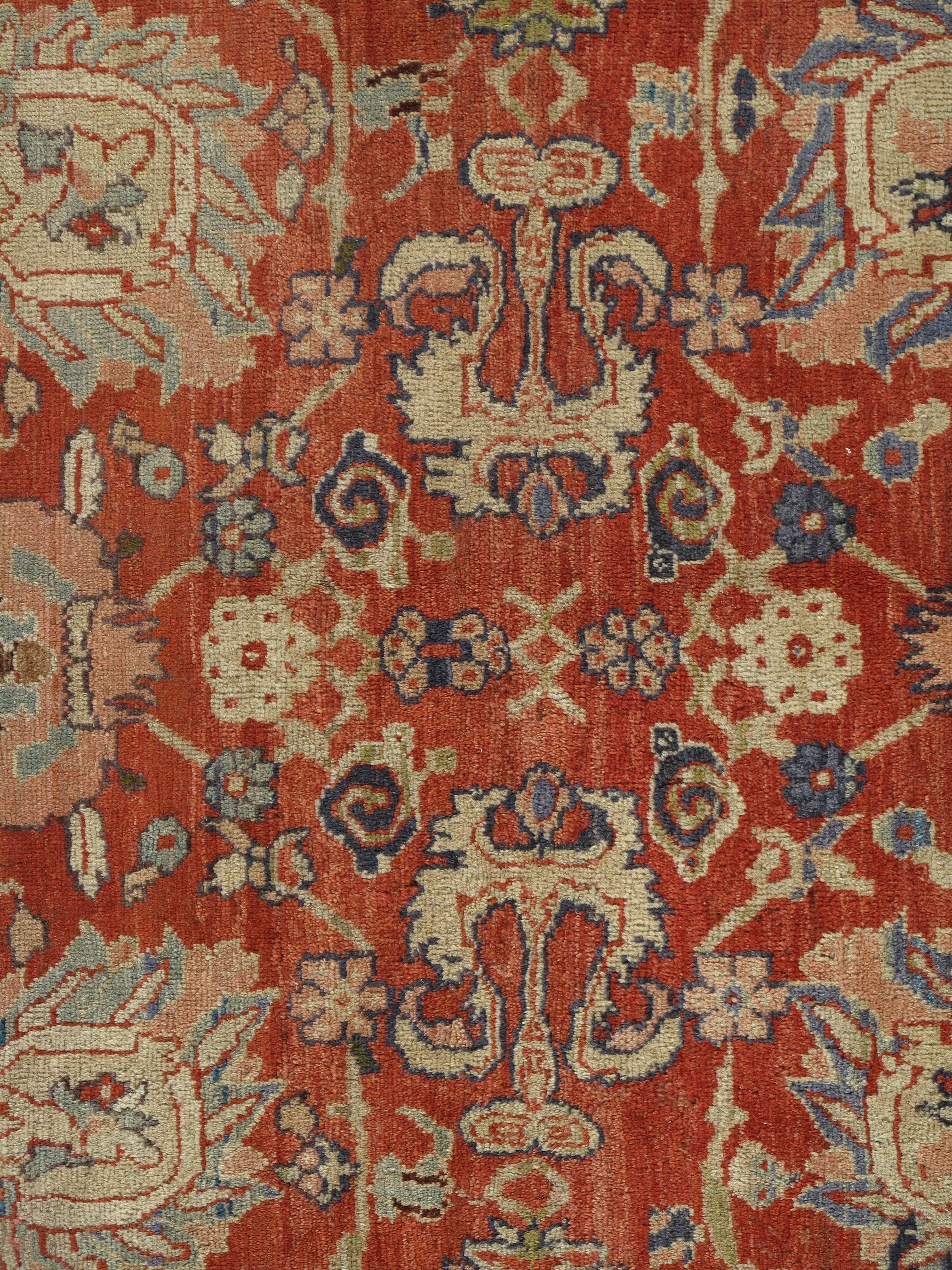 Hand-Knotted Antique Persian Sultanabad, Wool Handmade, Beige and Red Oriental Rug For Sale