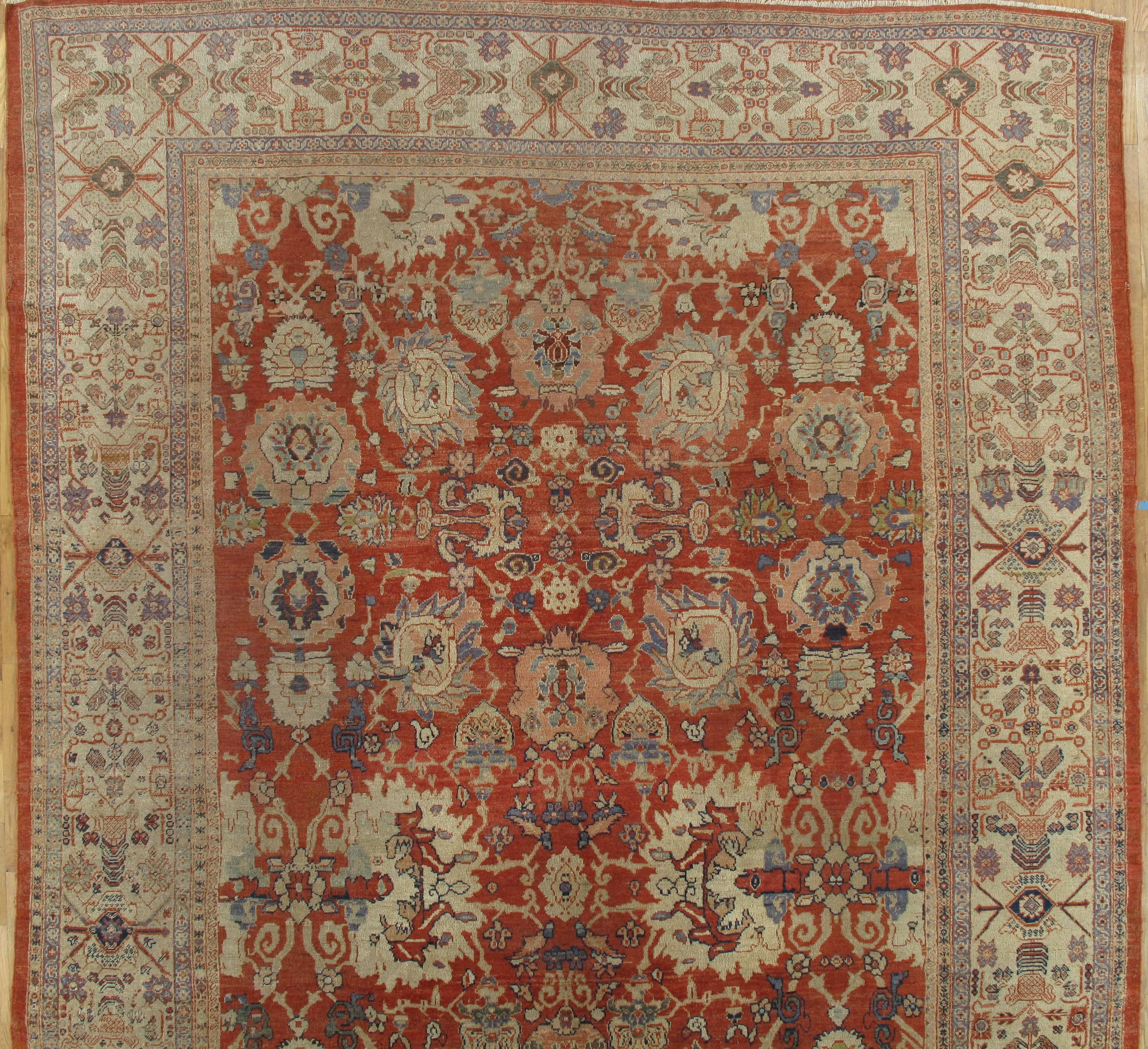 Antique Persian Sultanabad, Wool Handmade, Beige and Red Oriental Rug In Excellent Condition For Sale In Port Washington, NY