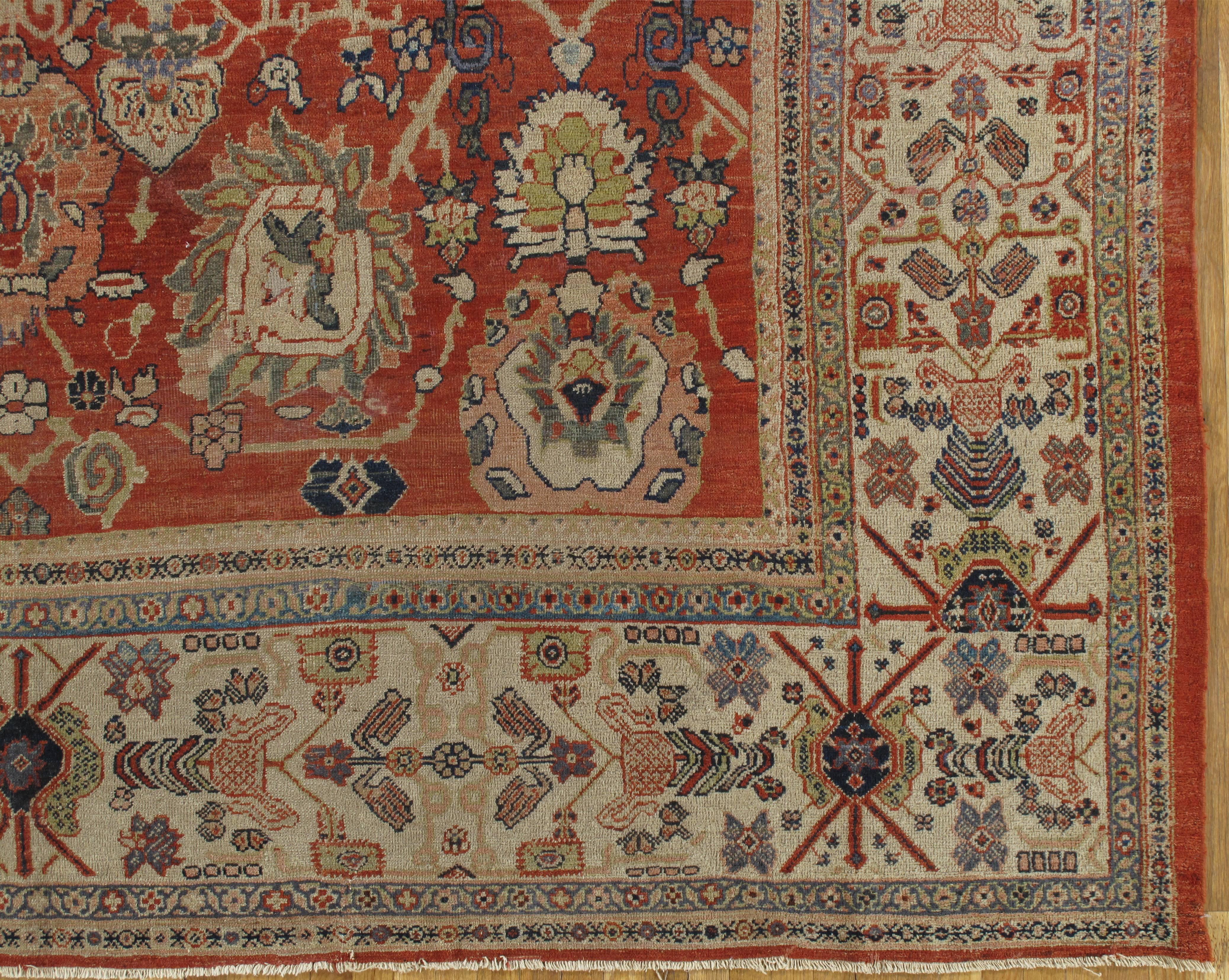 Antique Persian Sultanabad, Wool Handmade, Beige and Red Oriental Rug For Sale 1