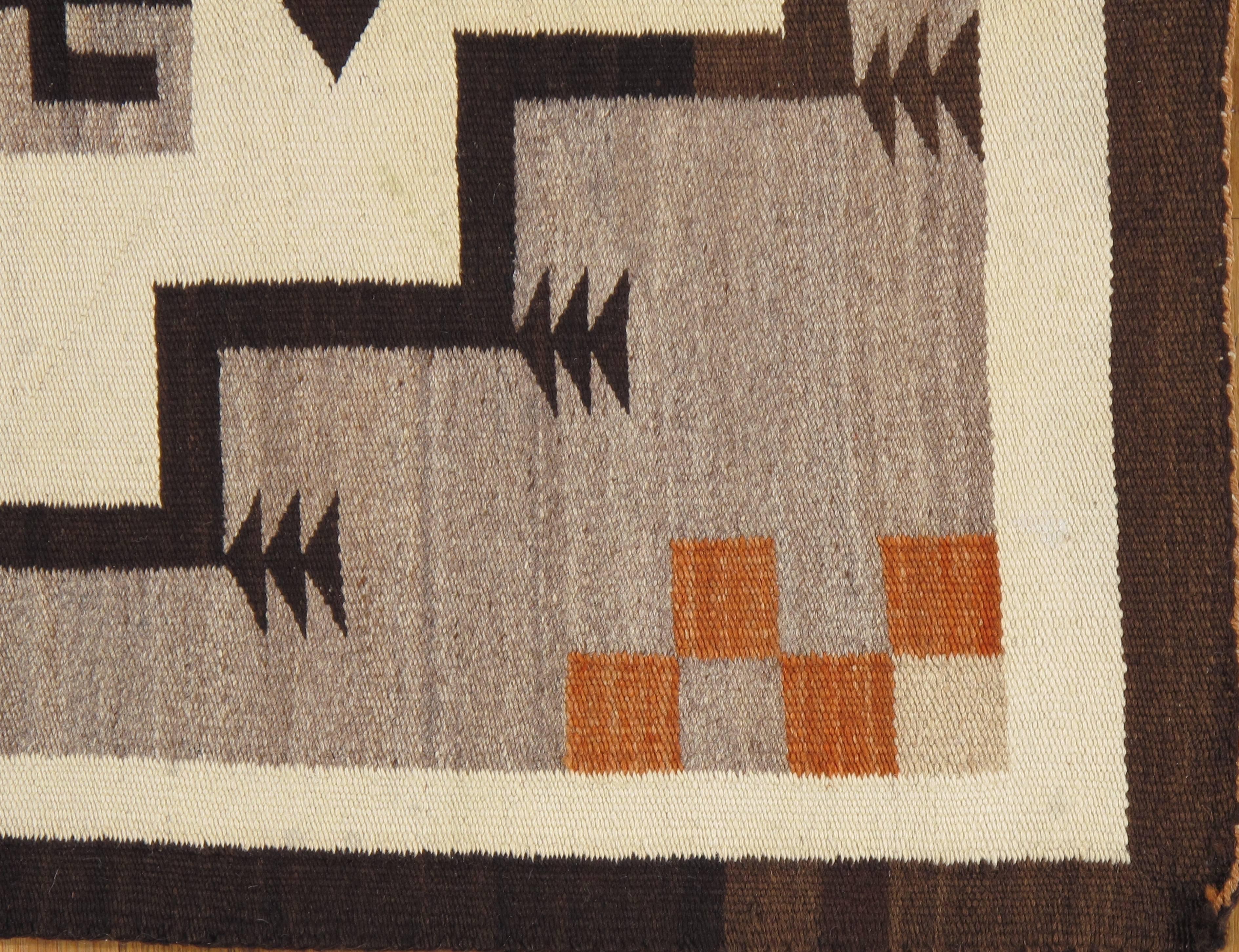 American Antique Navajo Rug, Handmade Wool Oriental Rug, Beige and Brown