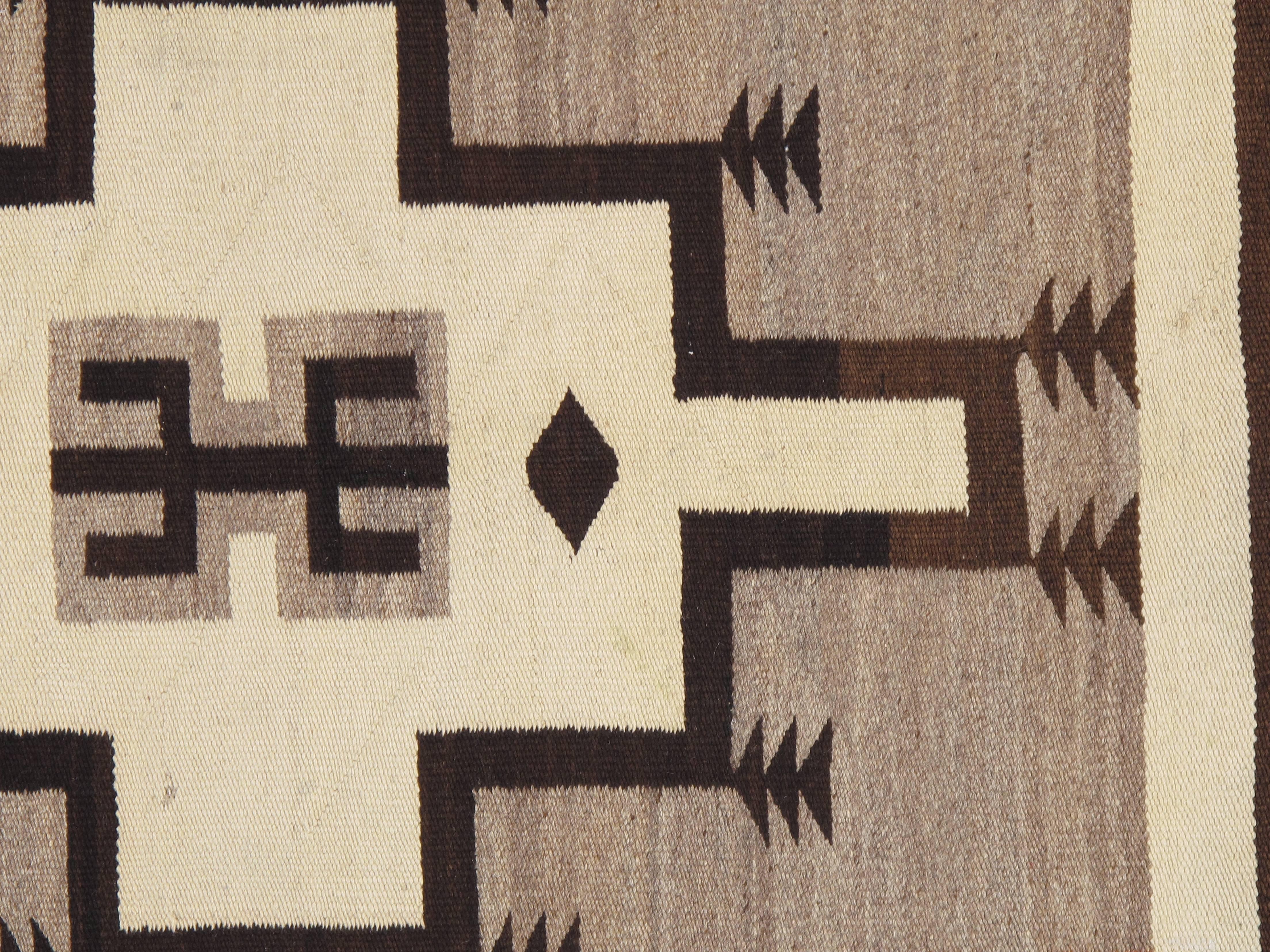 Hand-Knotted Antique Navajo Rug, Handmade Wool Oriental Rug, Beige and Brown