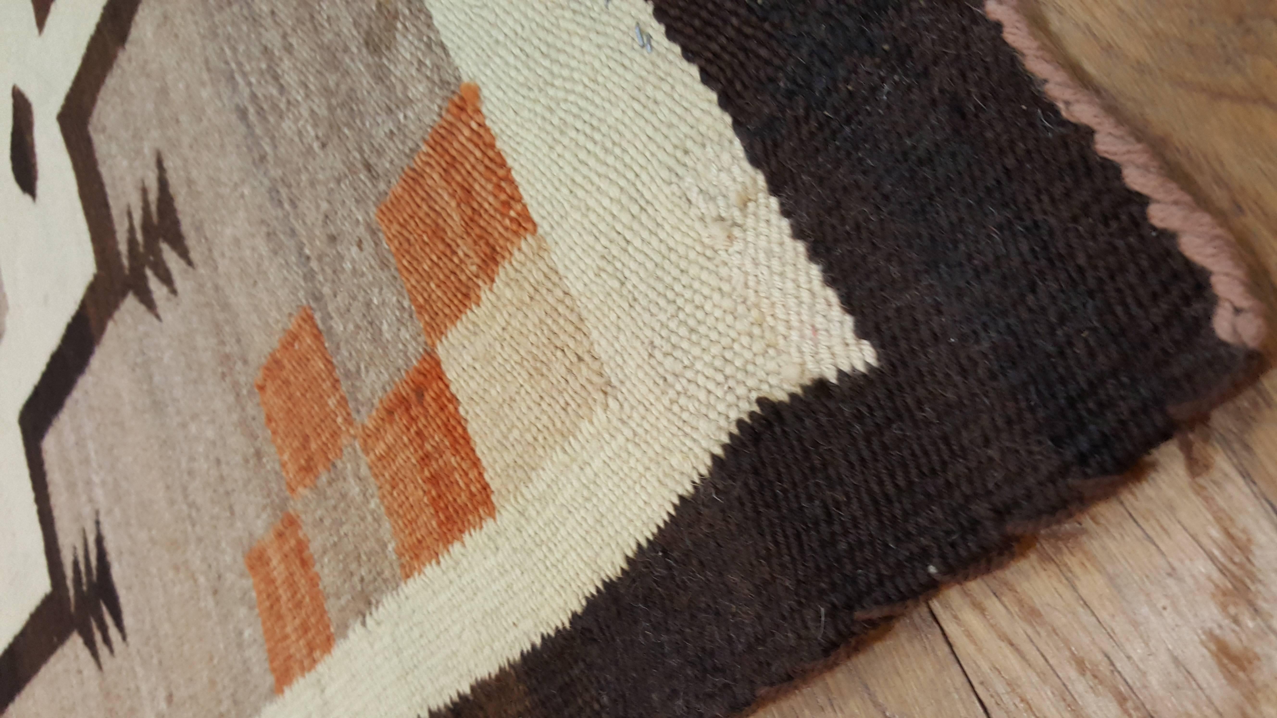 Antique Navajo Rug, Handmade Wool Oriental Rug, Beige and Brown In Excellent Condition In Port Washington, NY