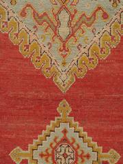 Antique Turkish Oushak Rug, Handmade Wool Oriental Rug in Coral and Lt Blue