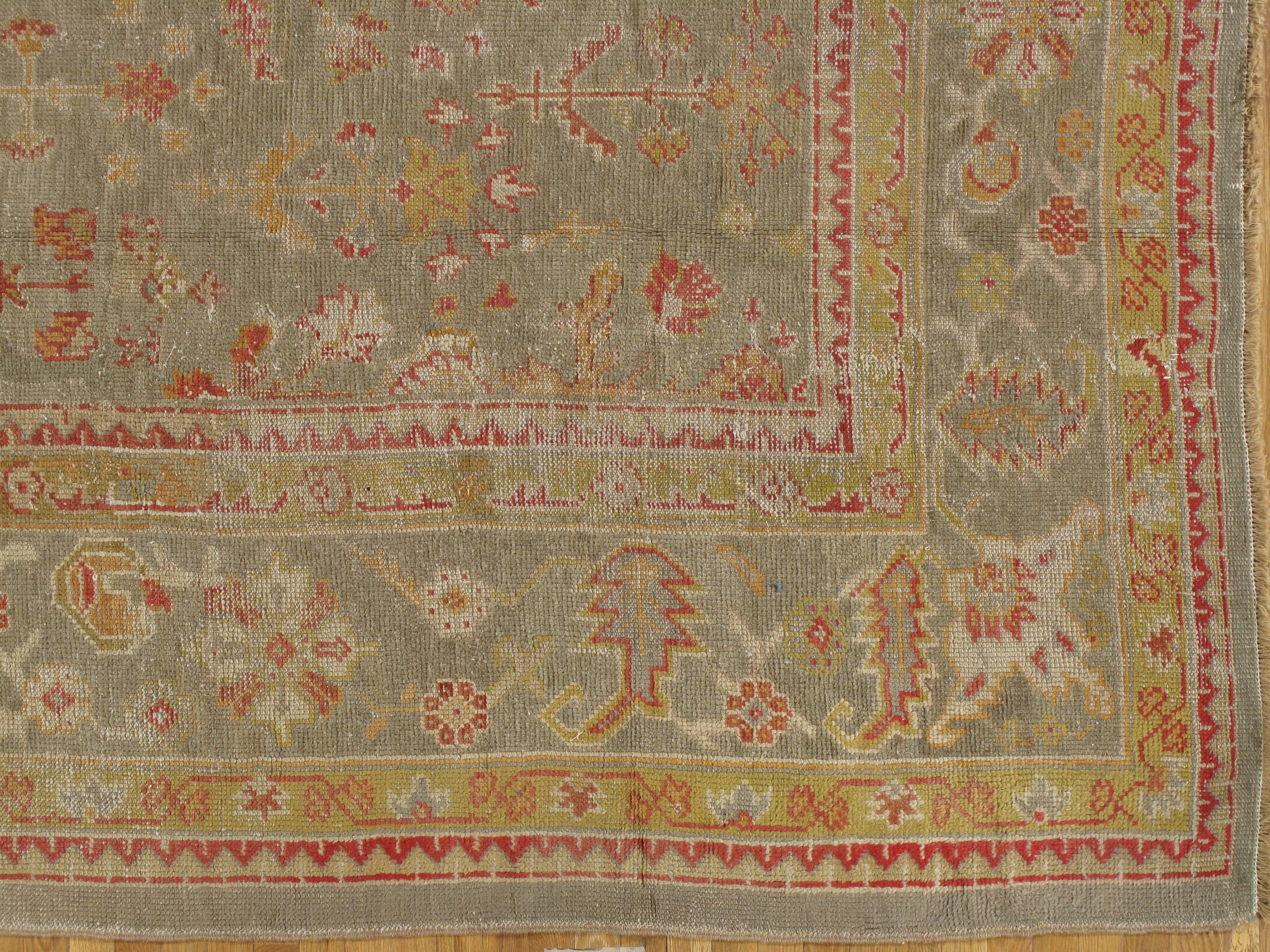 Persian Antique Turkish Oushak Carpet, Handmade Wool Oriental Rug, Green Rug
