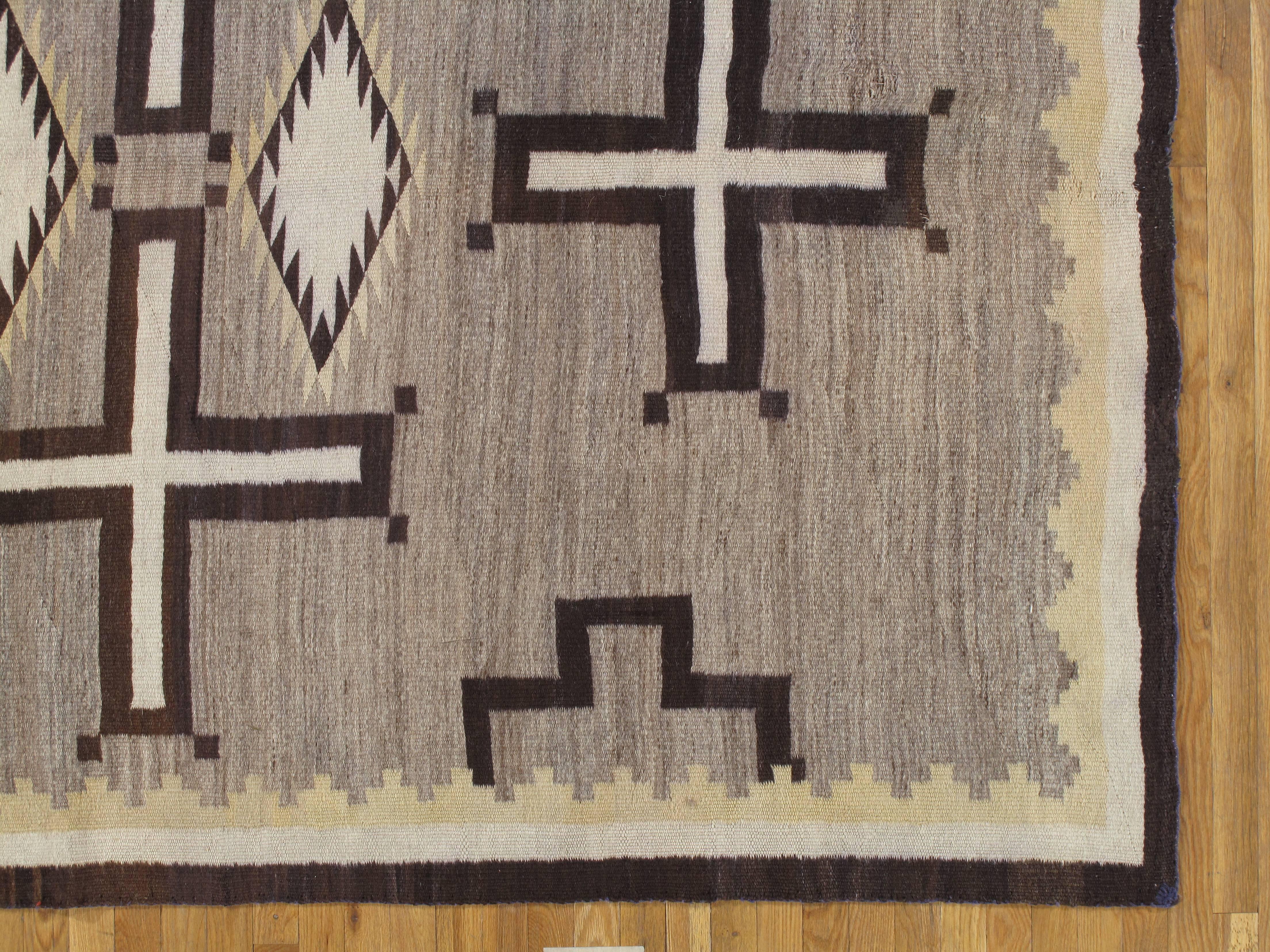 American Antique Navajo Carpet, Oriental Rug, Handmade Wool Rug, Gray Color