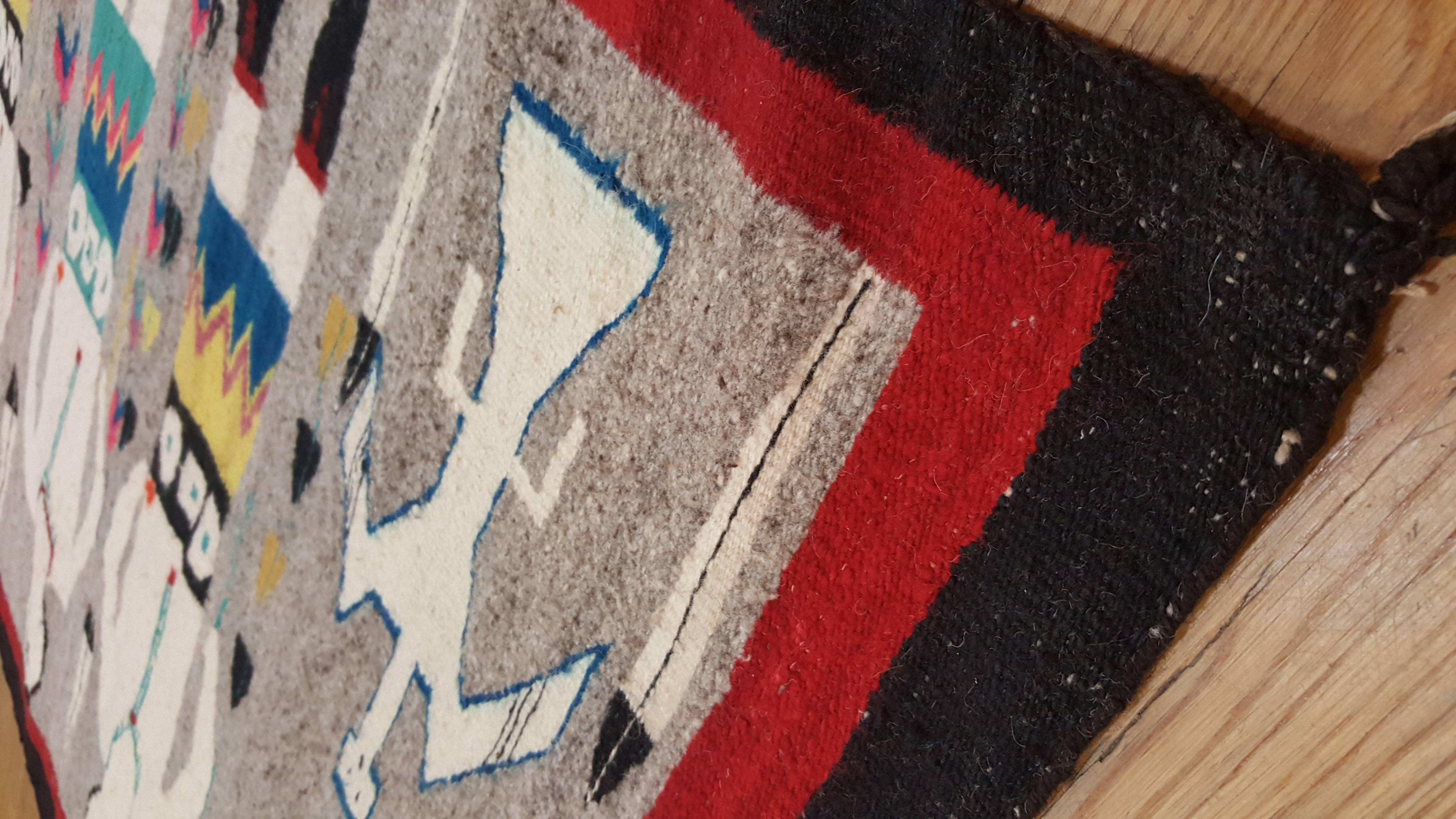 Navajo Yei-Teppich, Orientteppich, handgefertigter Wollteppich, graue Farbe (Handgeknüpft) im Angebot