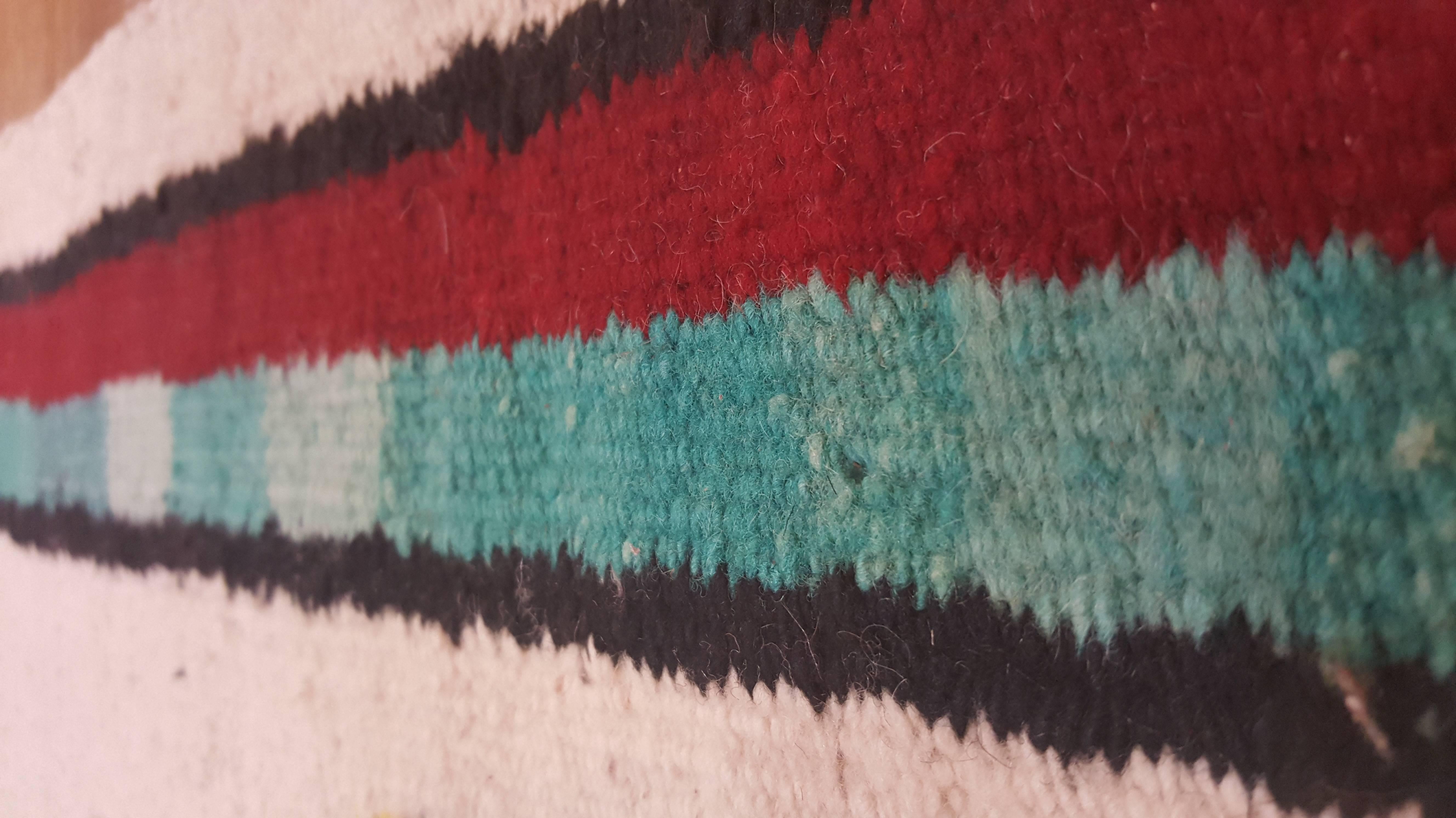 Mid-20th Century Vintage Navajo Yei Rug, Oriental Rug, Handmade Wool Rug, White Color