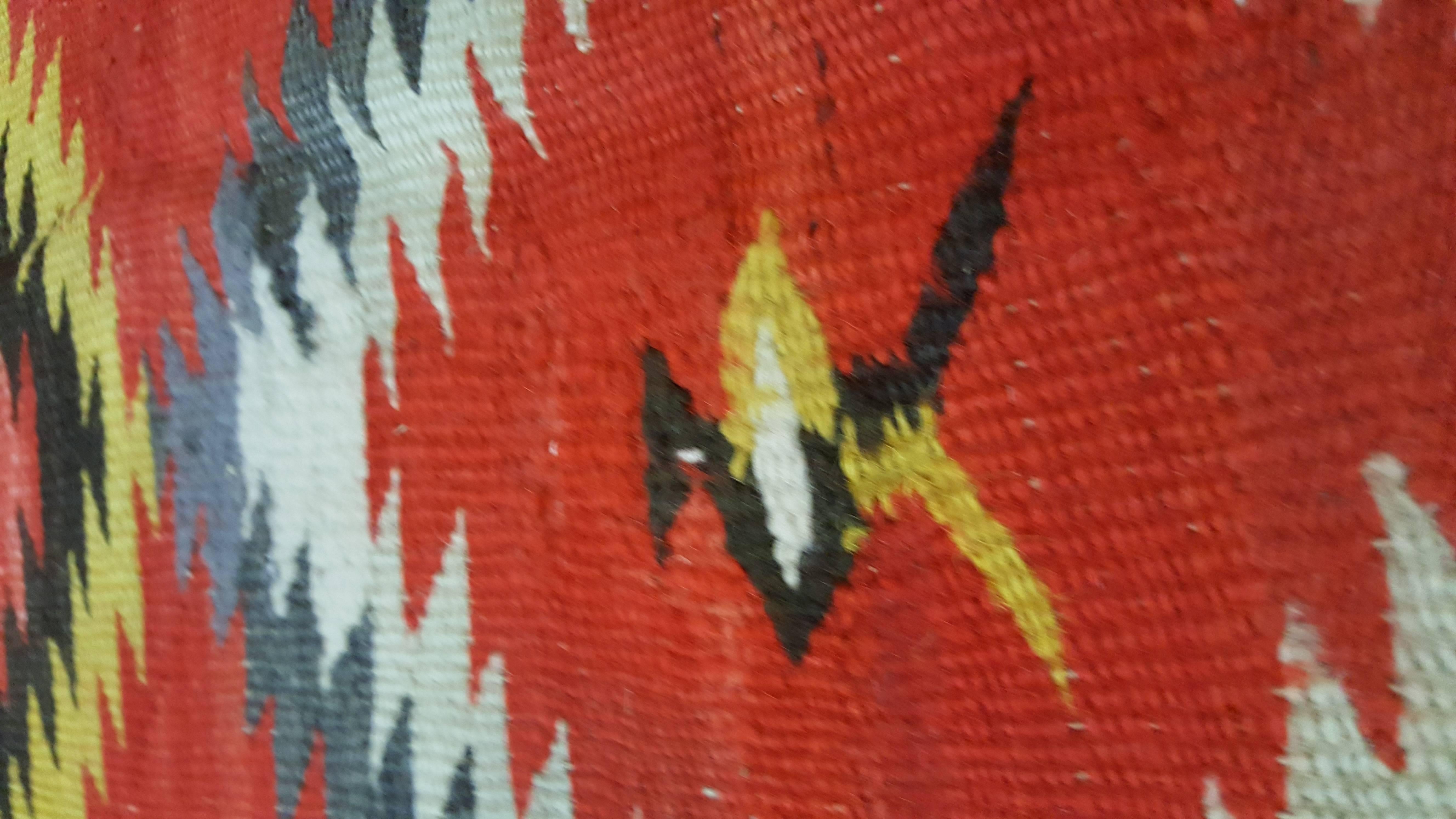 American Antique Navajo Blanket, Oriental Rug, Handmade Wool Rug, Red Color
