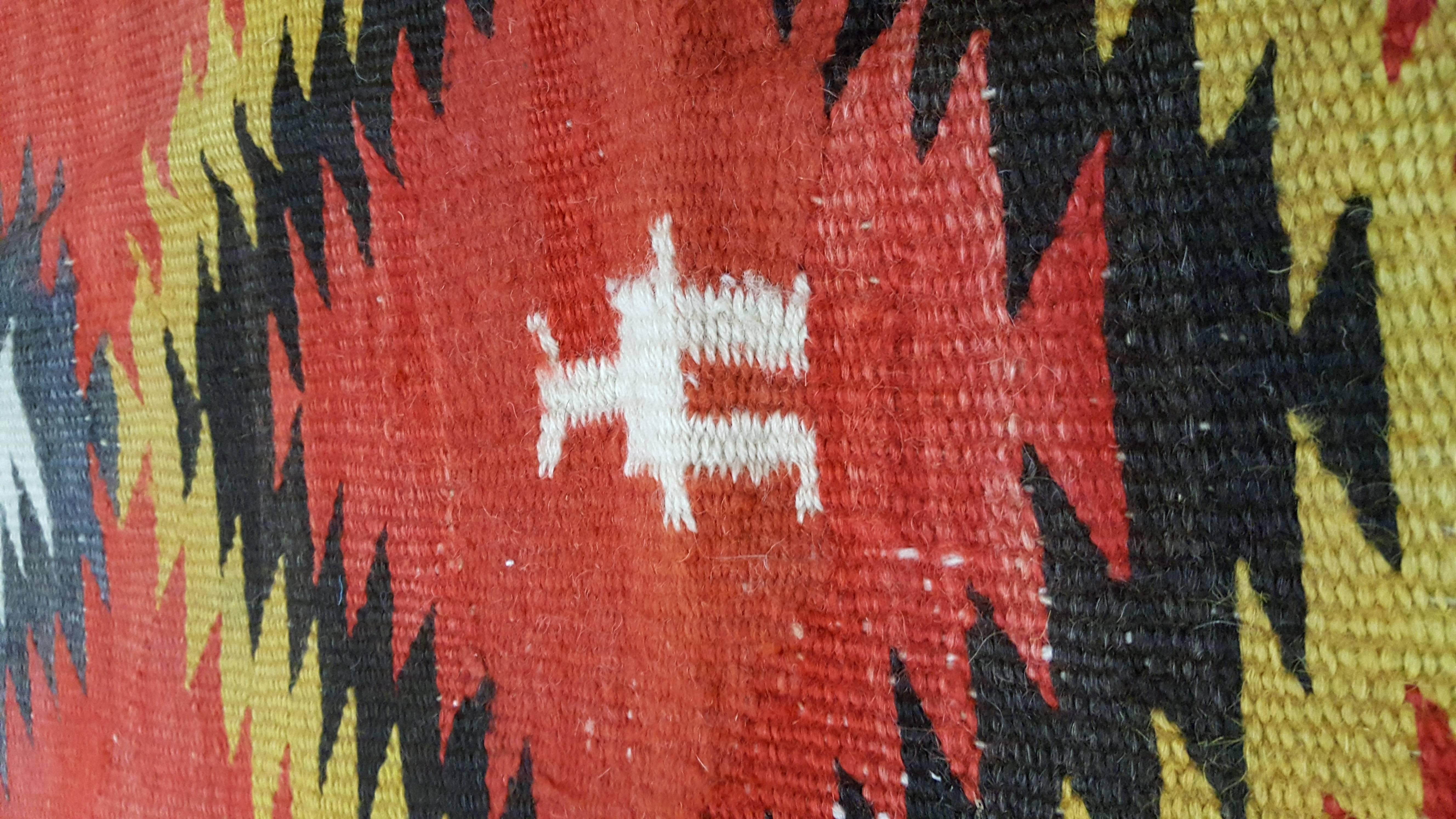 Hand-Knotted Antique Navajo Blanket, Oriental Rug, Handmade Wool Rug, Red Color