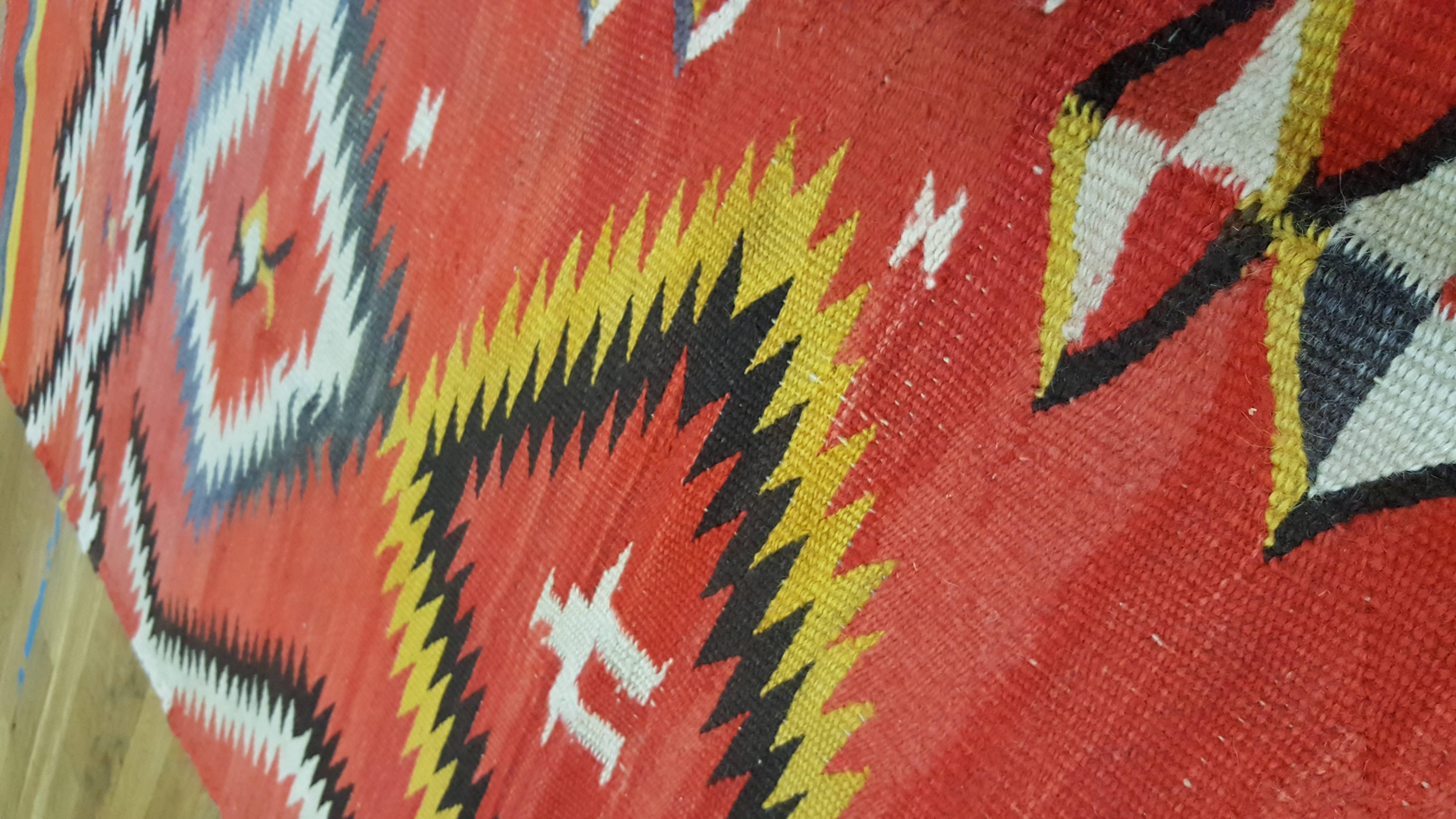 19th Century Antique Navajo Blanket, Oriental Rug, Handmade Wool Rug, Red Color