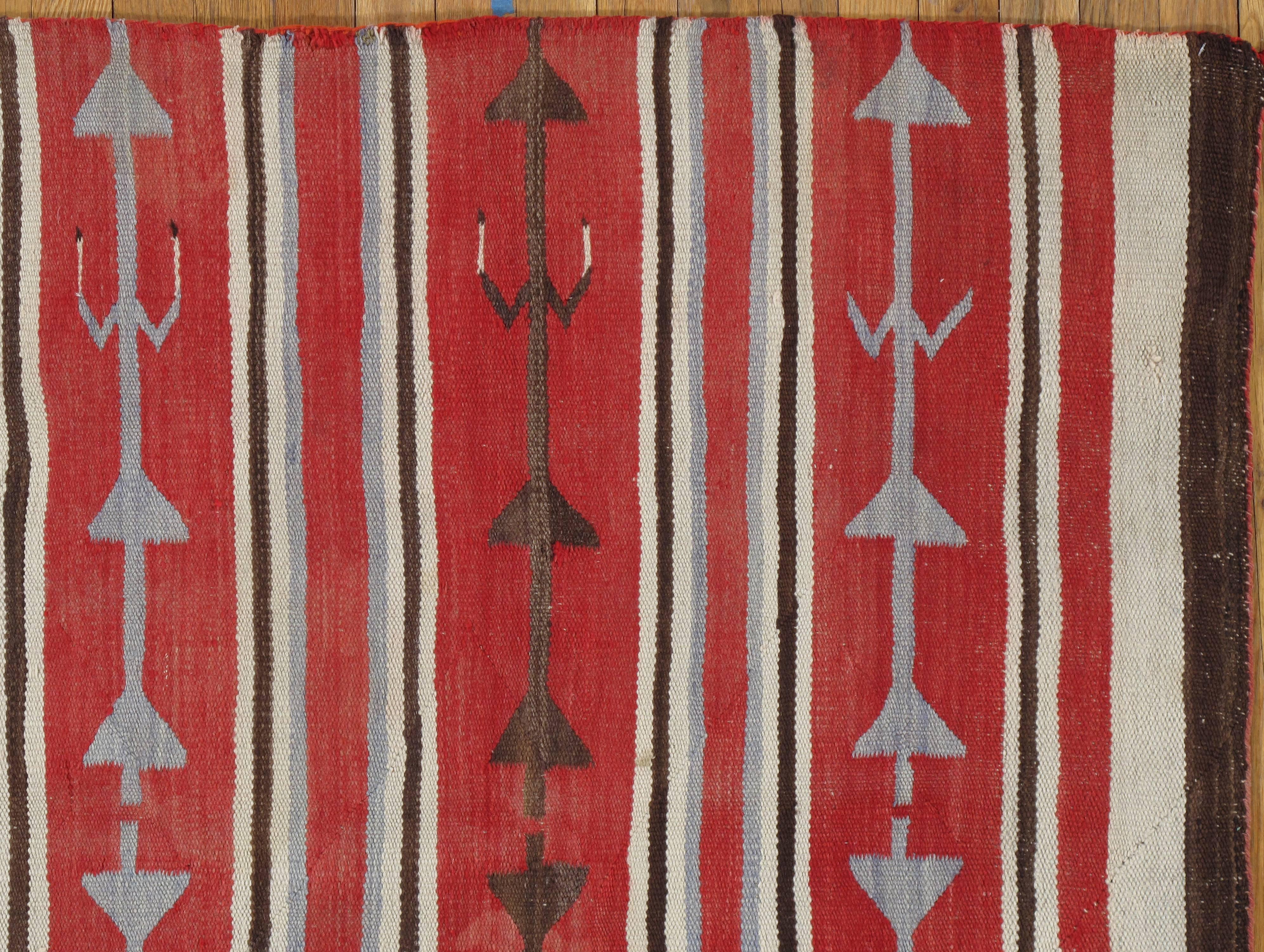 American Antique Navajo Carpet, Oriental Rug, Handmade Wool Rug, Red Color