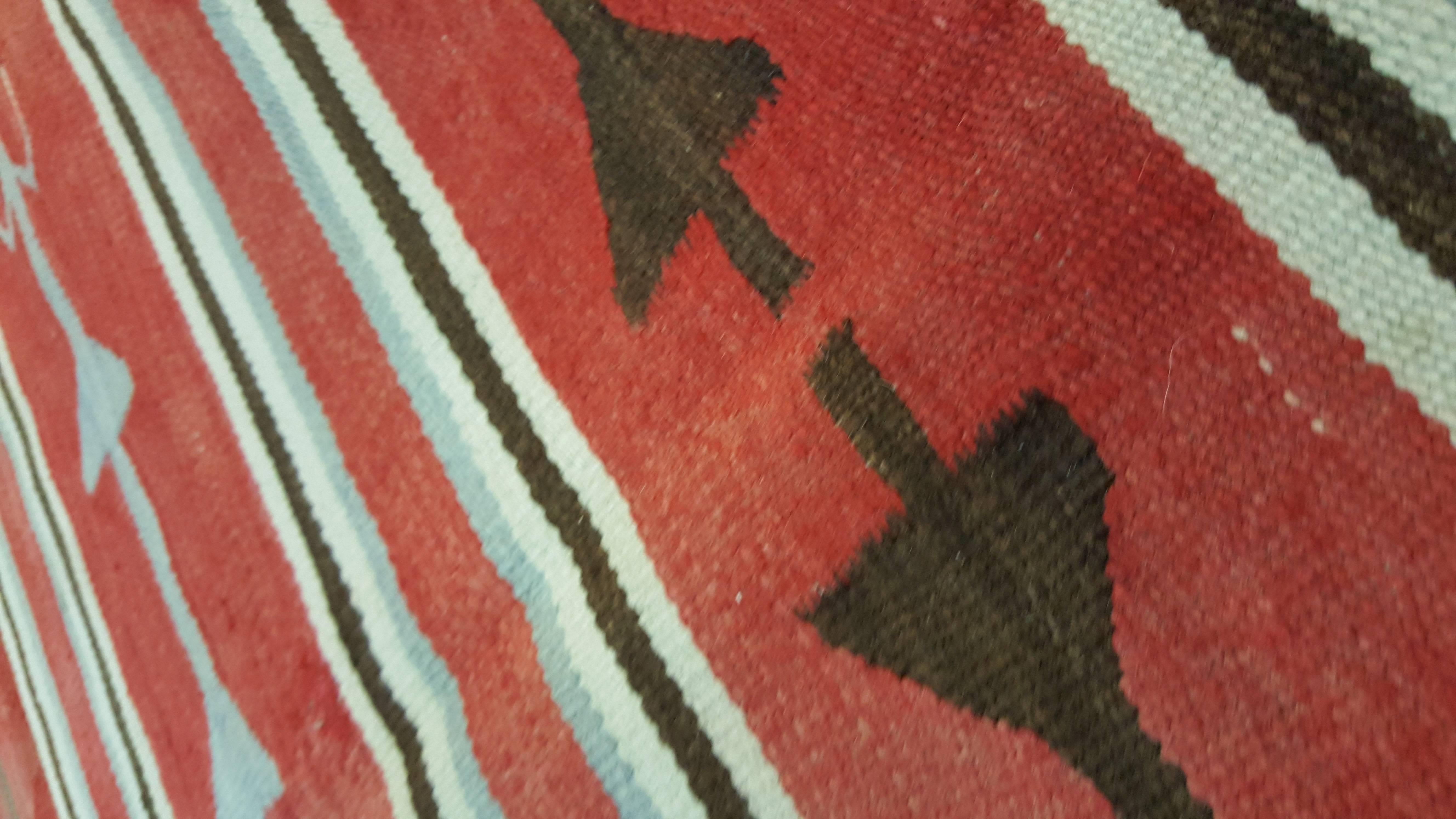 20th Century Antique Navajo Carpet, Oriental Rug, Handmade Wool Rug, Red Color