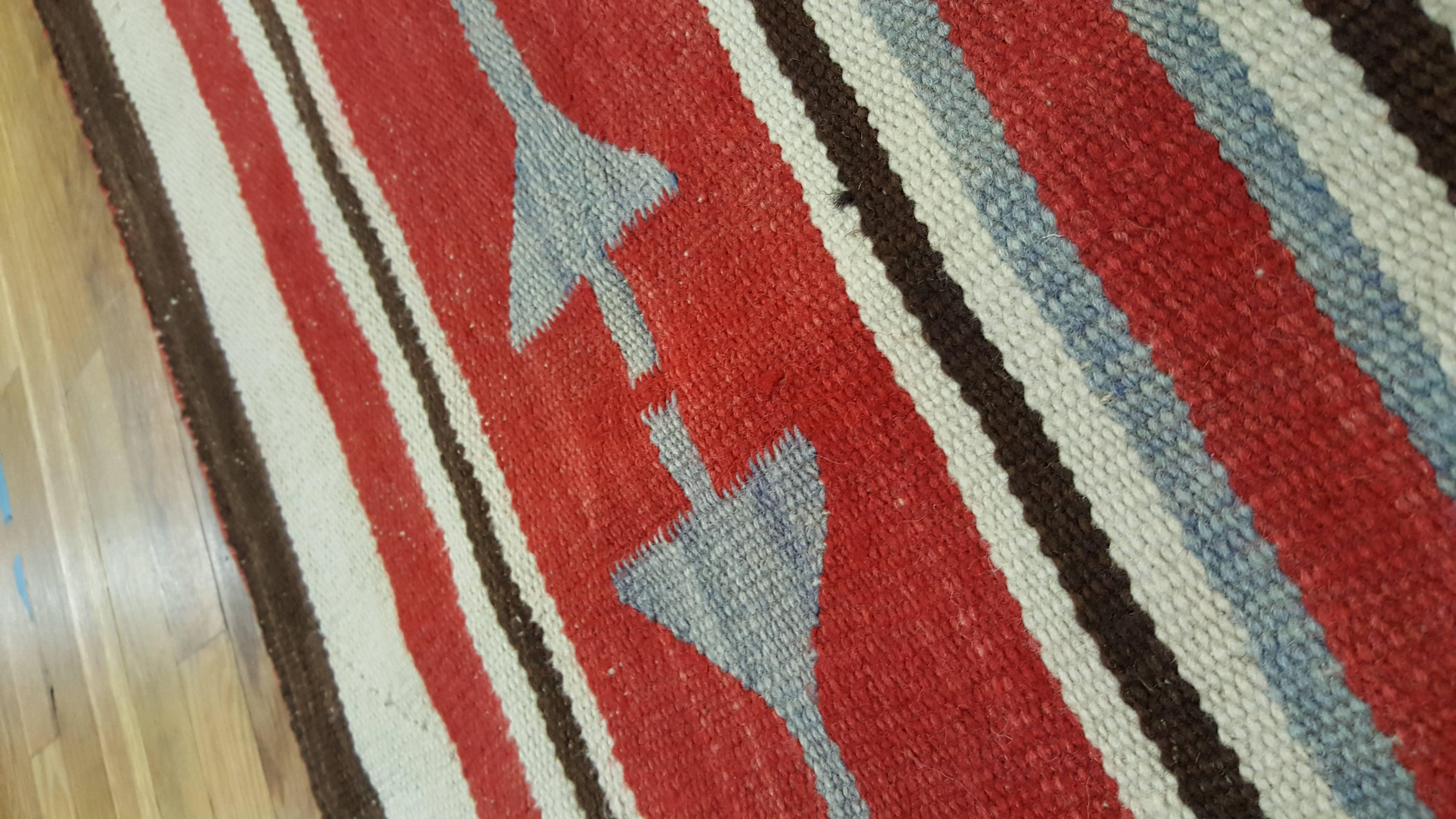 Antique Navajo Carpet, Oriental Rug, Handmade Wool Rug, Red Color 1