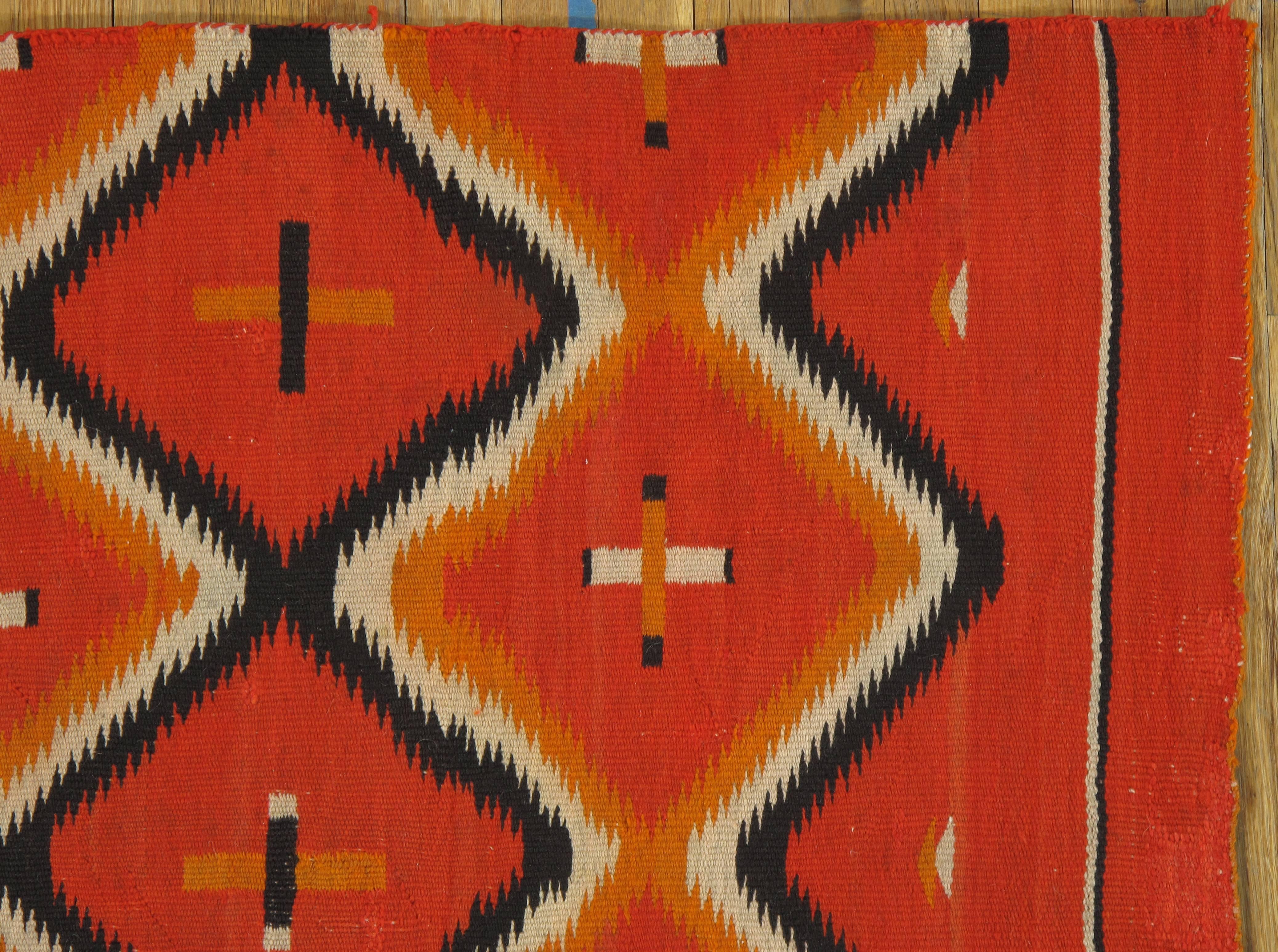American Antique Navajo Trans Blanket, Oriental Rug, Handmade Wool Rug, Orange